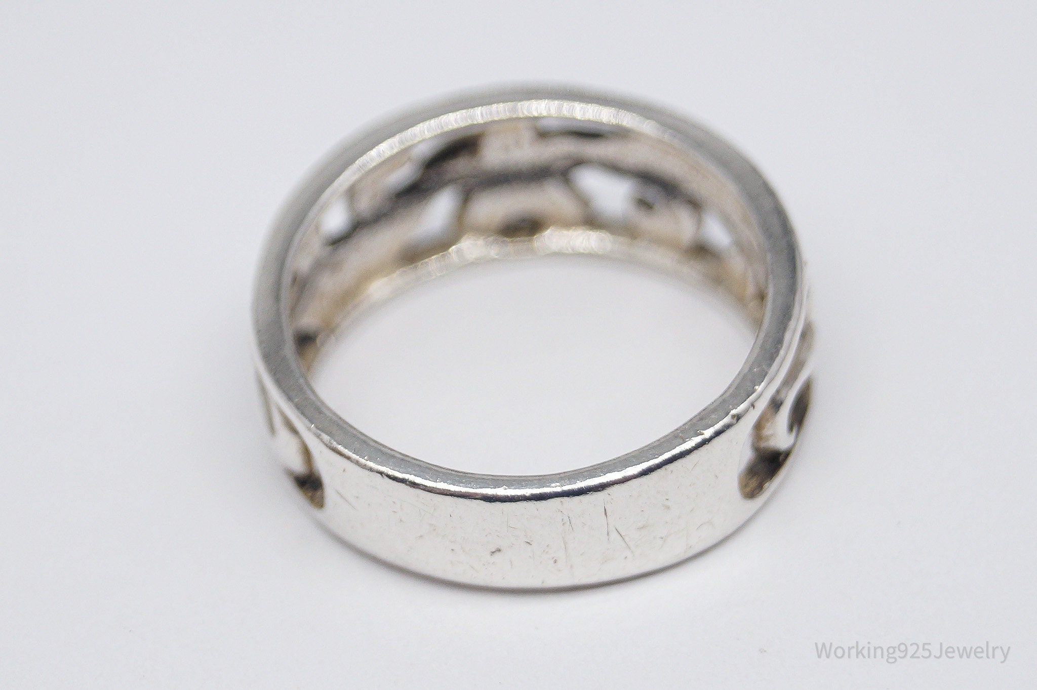 Vintage Flower Sterling Silver Band Ring Size 6.75