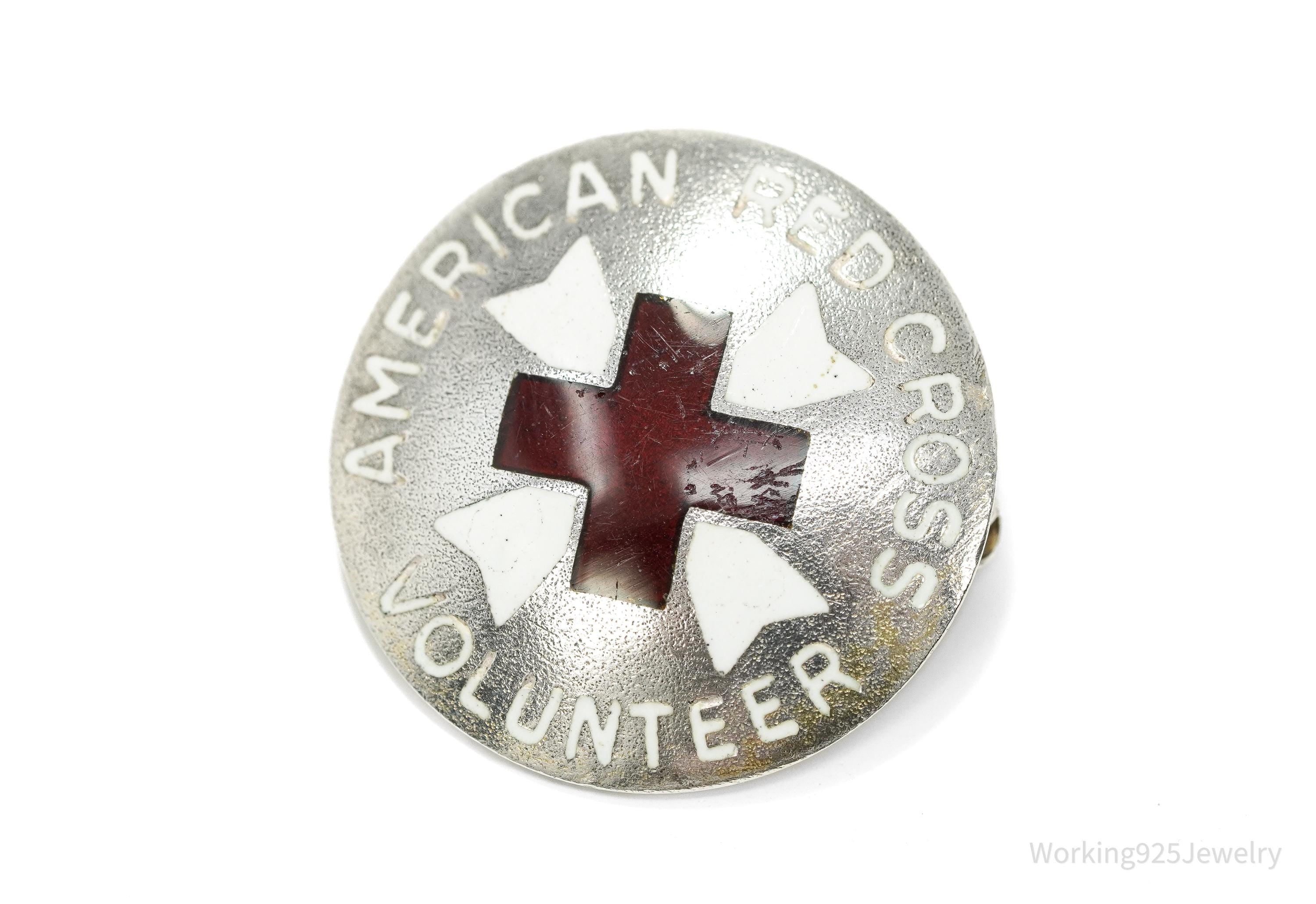 Antique 1920s American Red Cross Nurses Aide Volunteer Sterling Silver Brooch Pin Badge