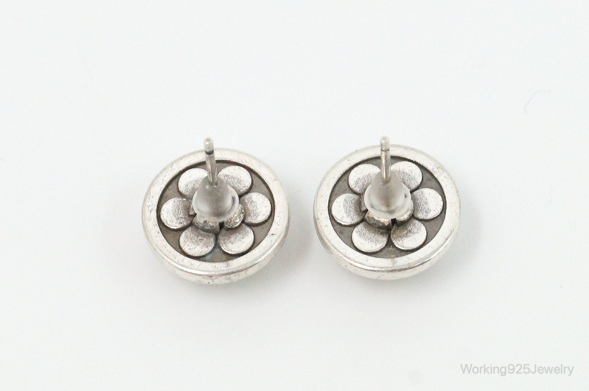 Vintage Scroll Swirl Shadow Sterling Silver Stud Earrings