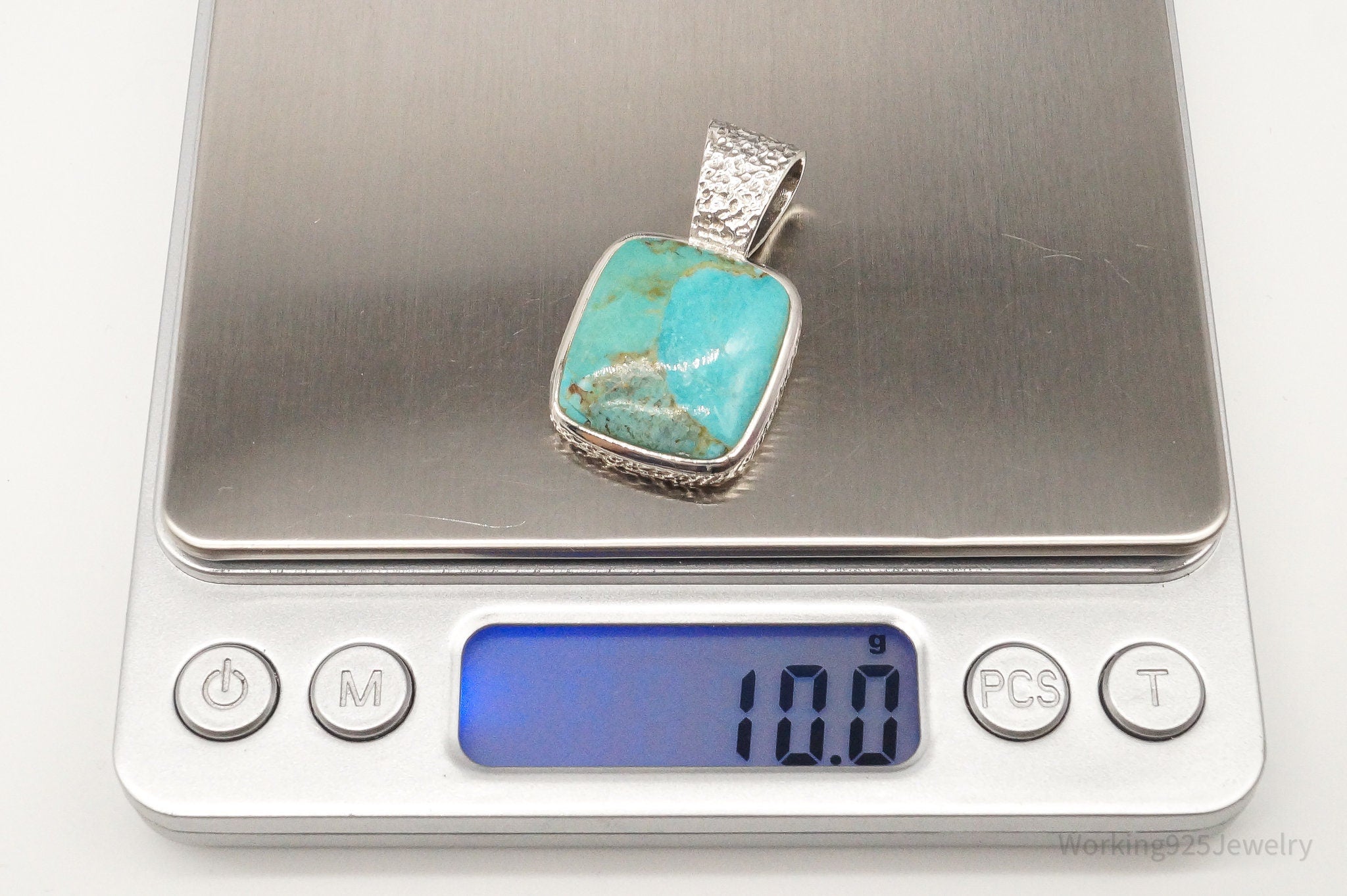 Vintage Thai Designer NK Turquoise Sterling Silver Pendant