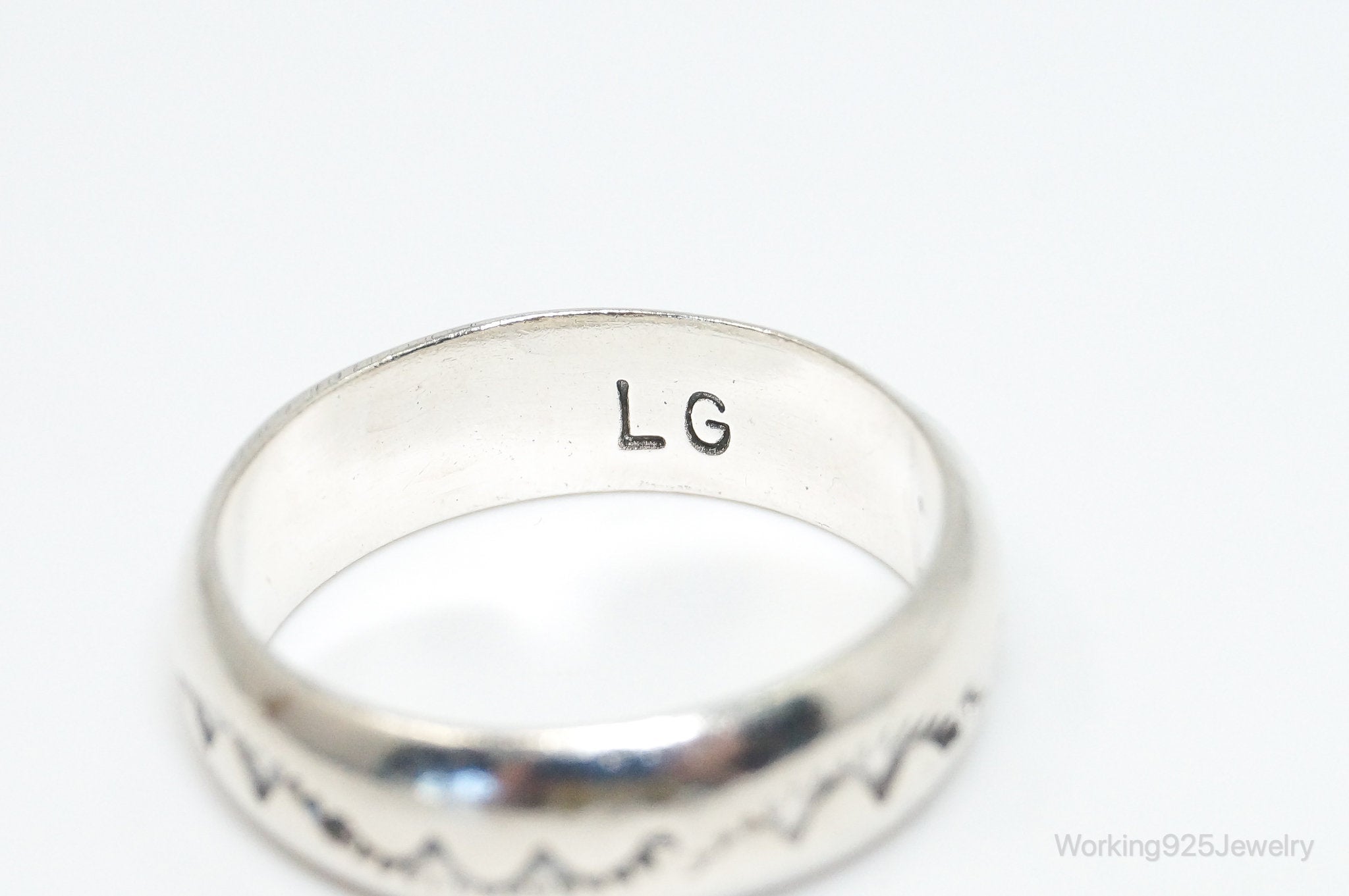 Vintage Native American LG Symbols Stamp Sterling Silver Band Ring SZ 7.75