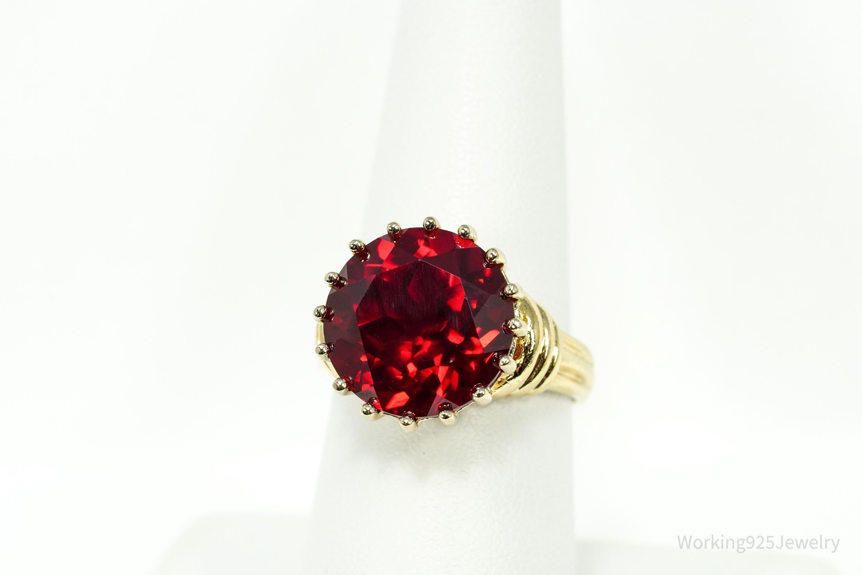 Ross Simons Large Ruby 18K Yellow Gold Over Sterling Silver Ring - Size 8