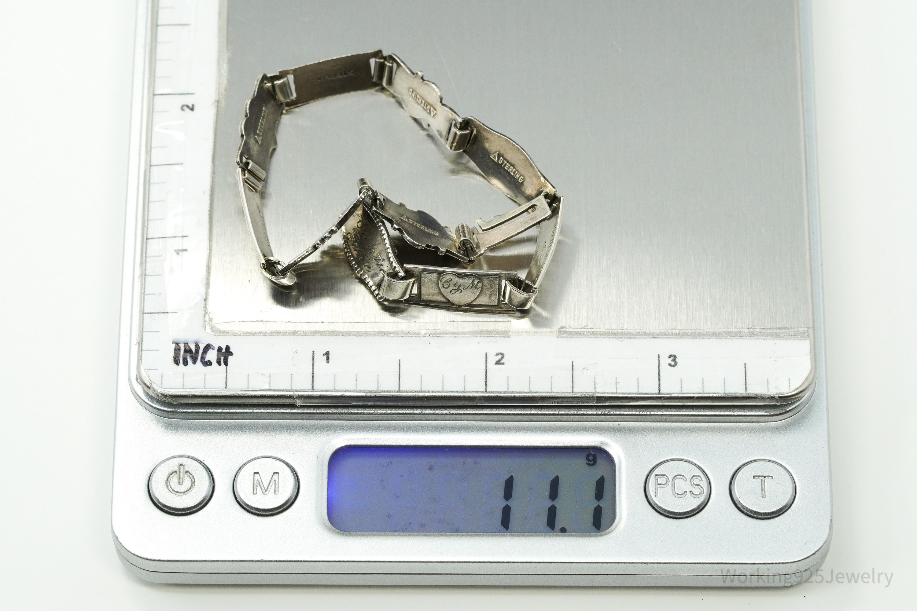 Antique Family & Children Members Names Sterling Silver Mother's Bracelet