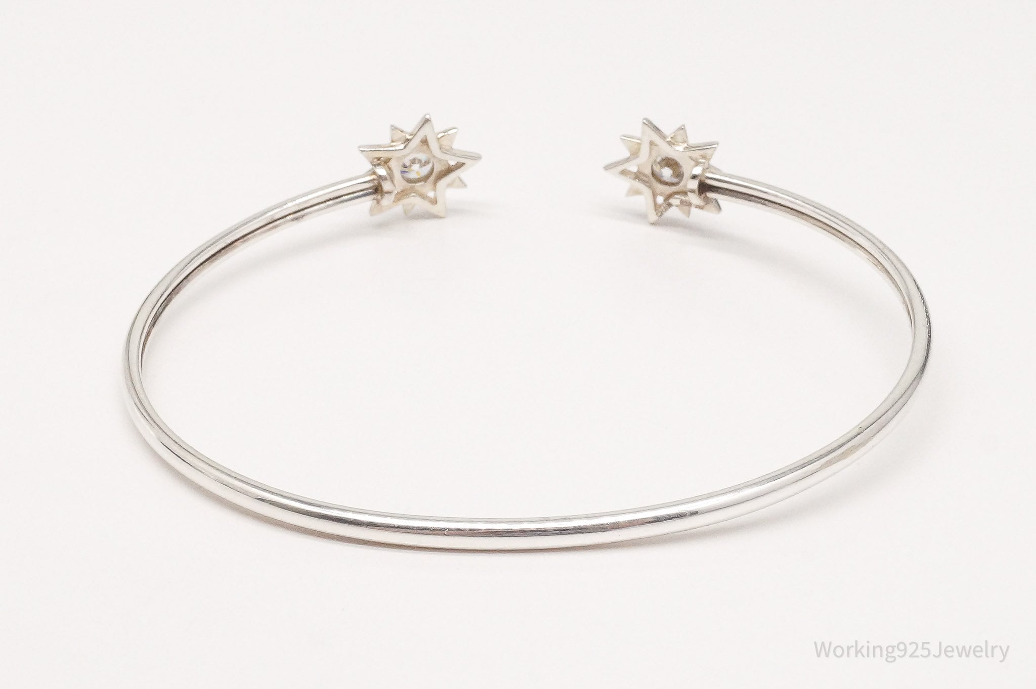 Vintage Cubic Zirconia Stars Sterling Silver Cuff Bracelet