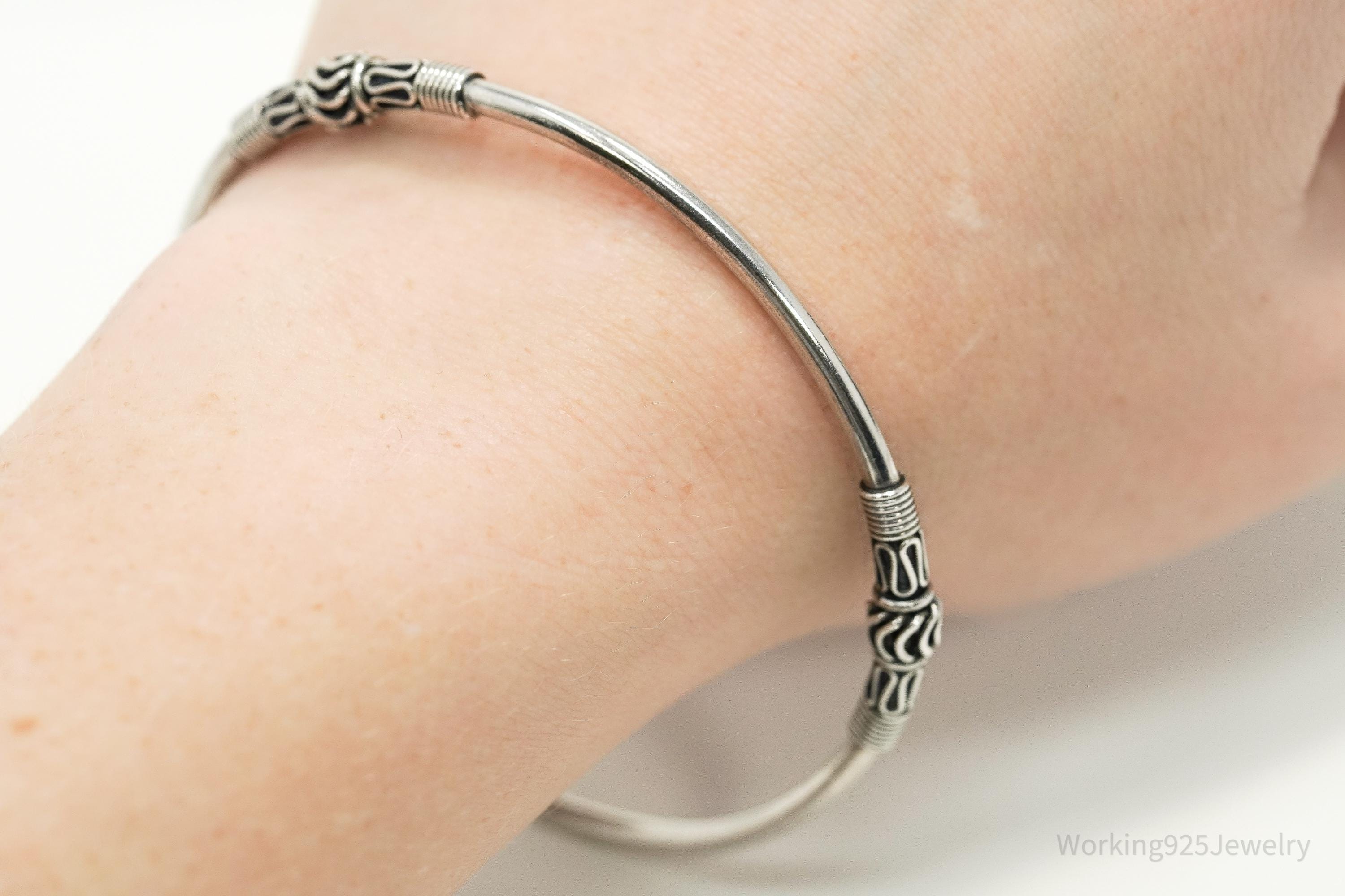 Vintage Designer BA Suarti Sterling Silver Bangle Bracelet 7 7/8"