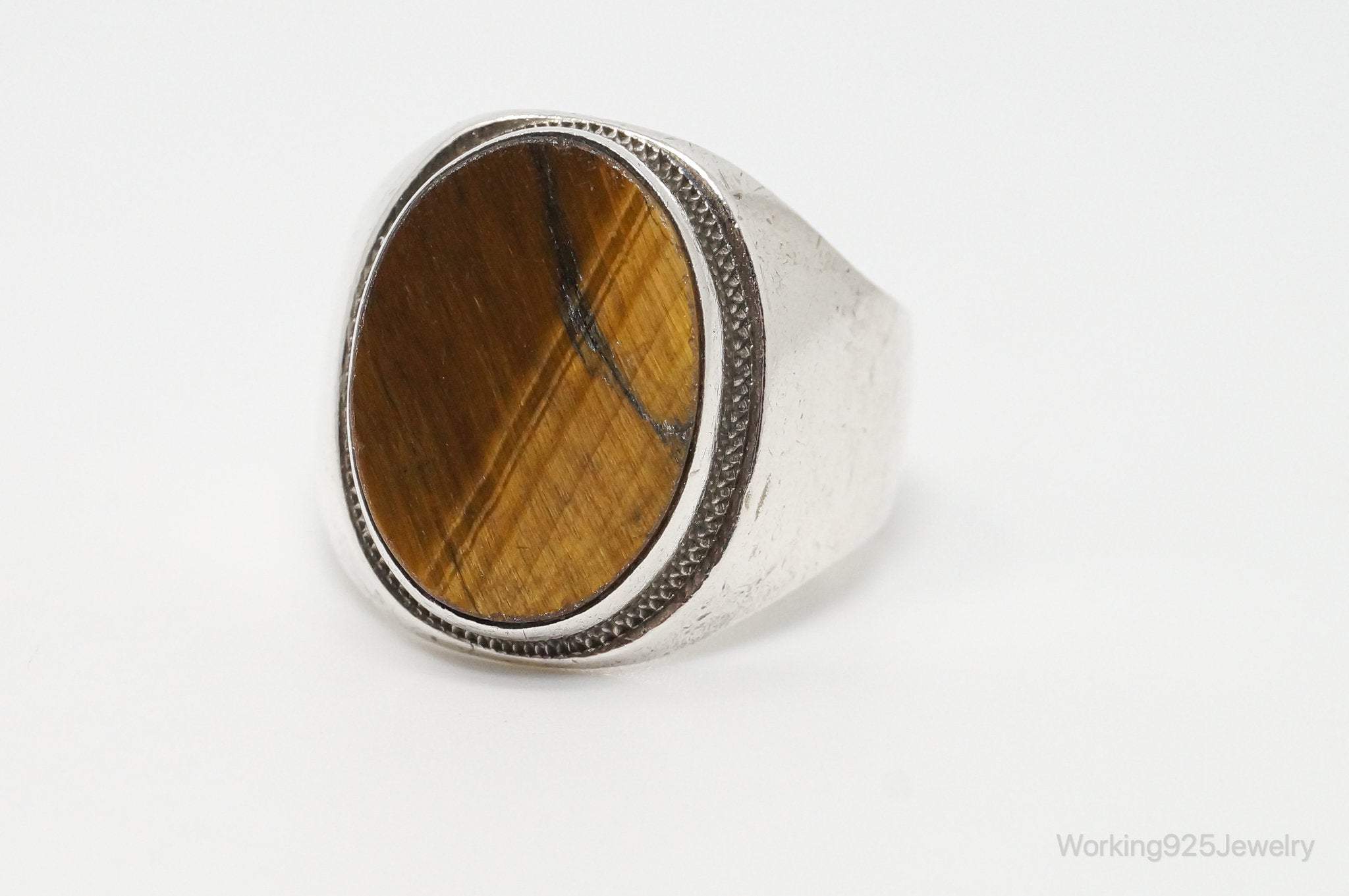 Vintage Tigers Eye Modern Sterling Silver Ring - Sz 11