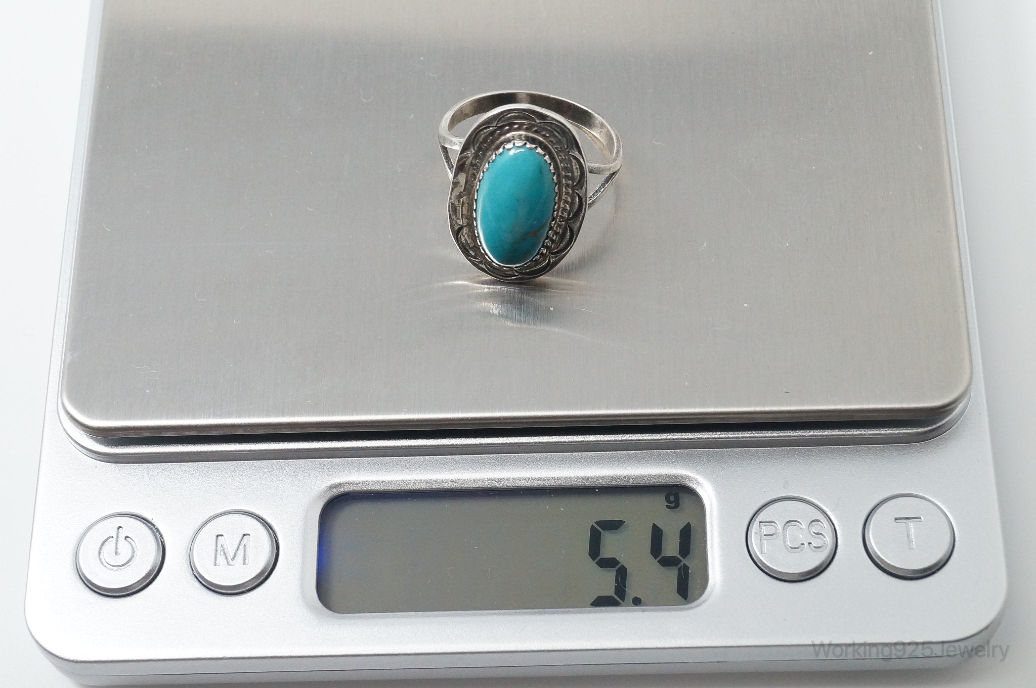 Vintage Native American Phillip J Morse Turquoise Sterling Silver Ring - SZ 8.25