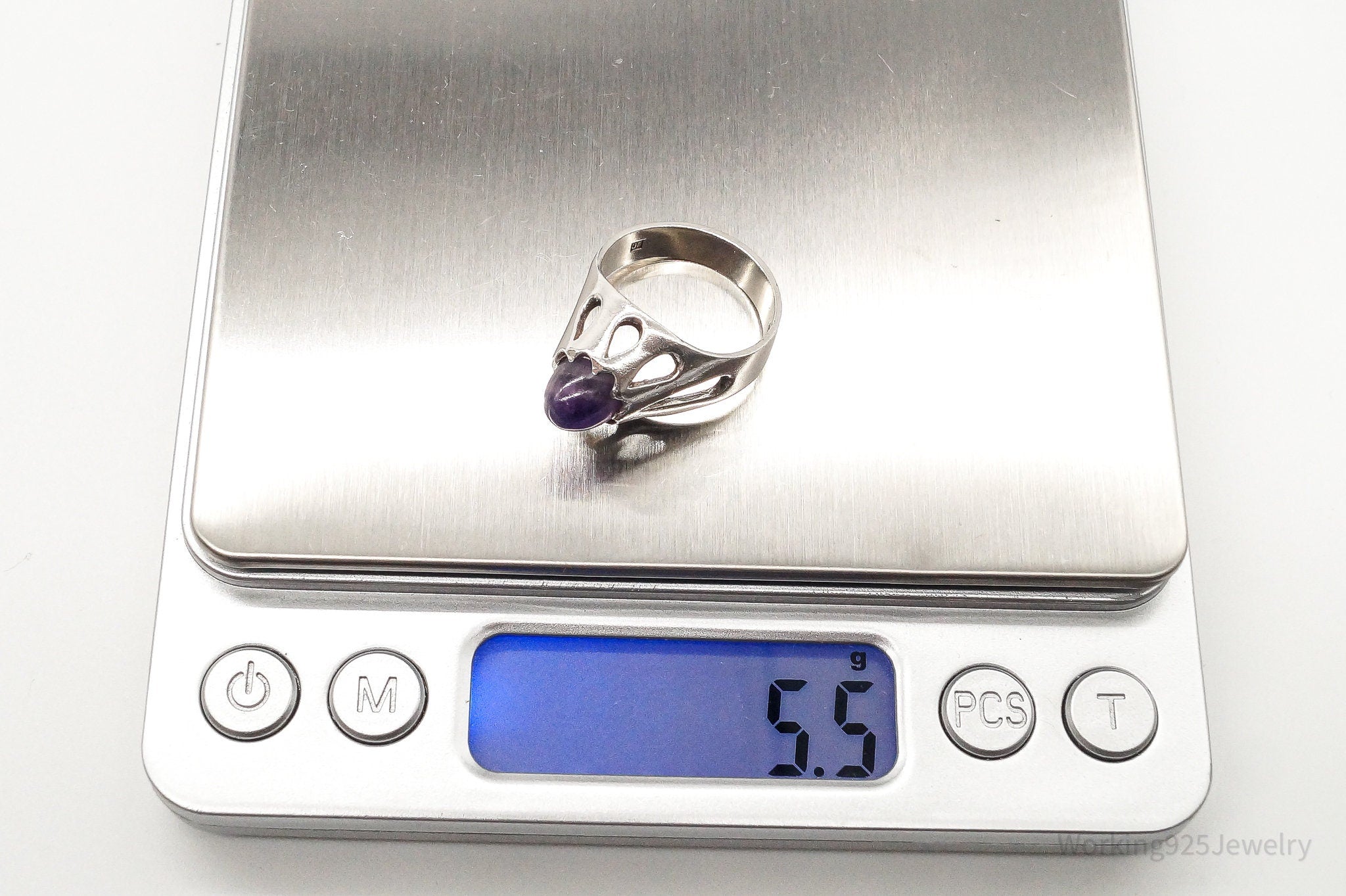 Vintage London Birmingham Modernist Amethyst Sterling Silver Ring - Size 7.75