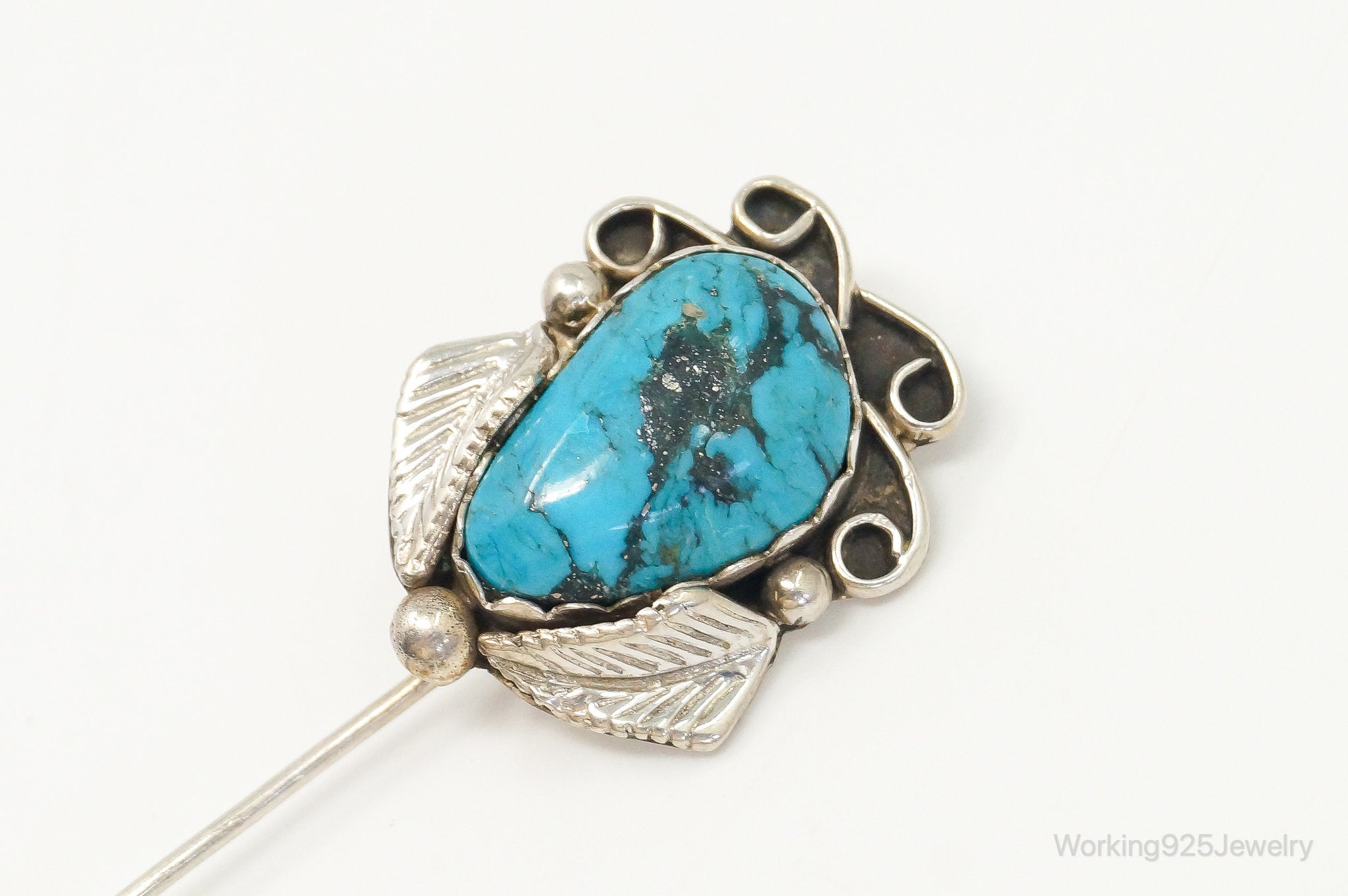 Vintage Native American DG Wilson Turquoise Sterling Silver Stick Pin