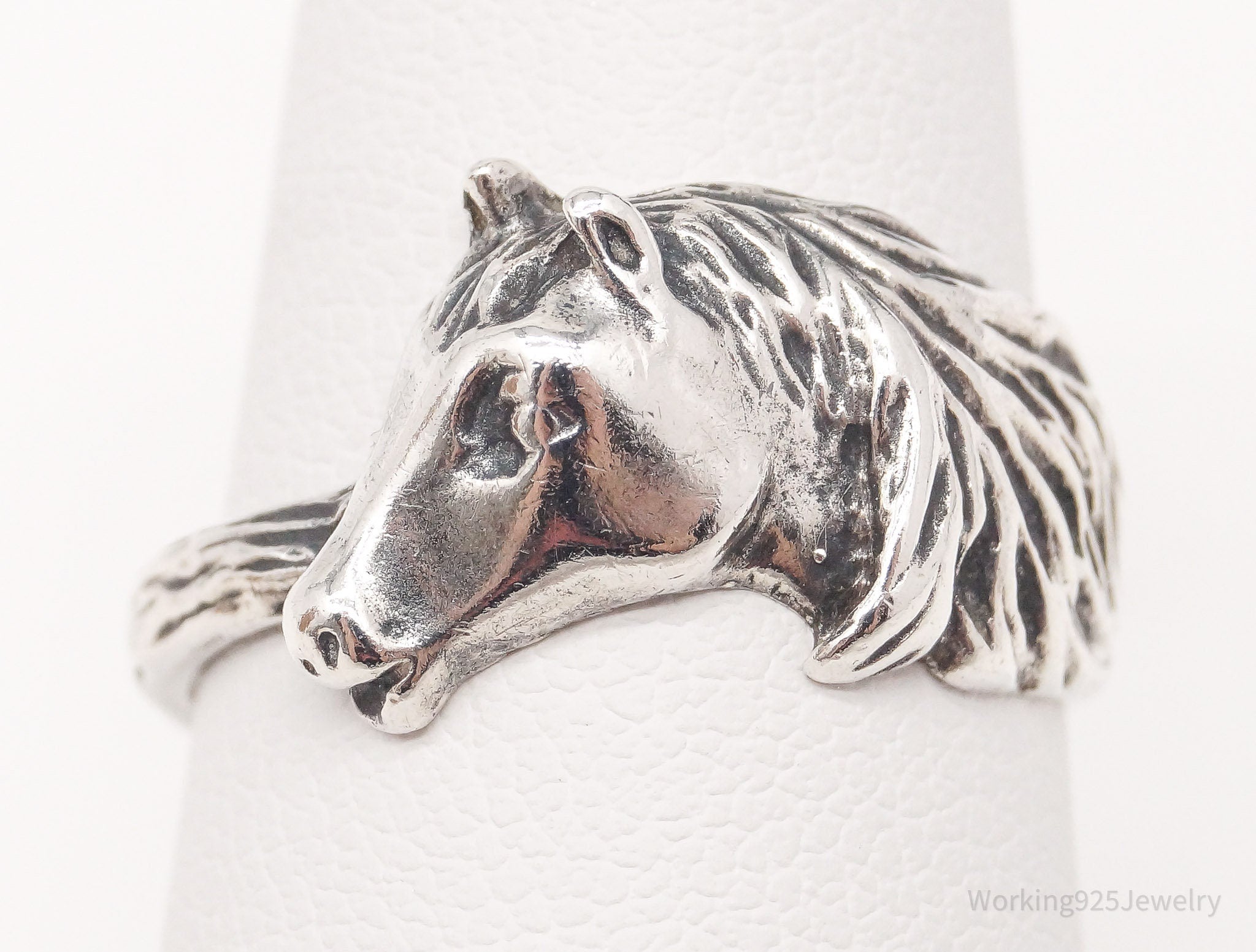 Vintage Equestrian Horse Silver Ring - Size 7.75