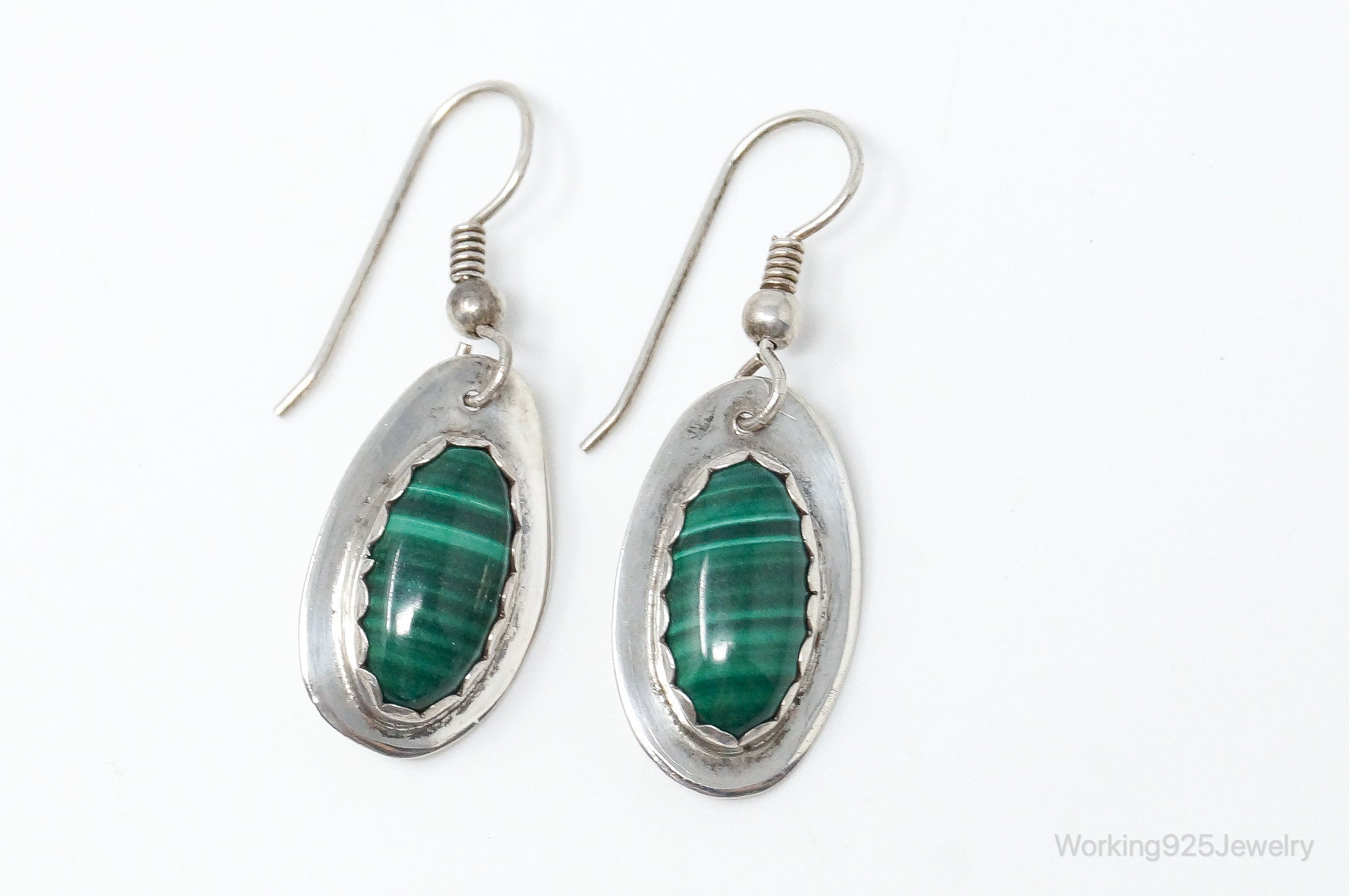 Vintage Native American BKS Malachite Sterling Silver Earrings