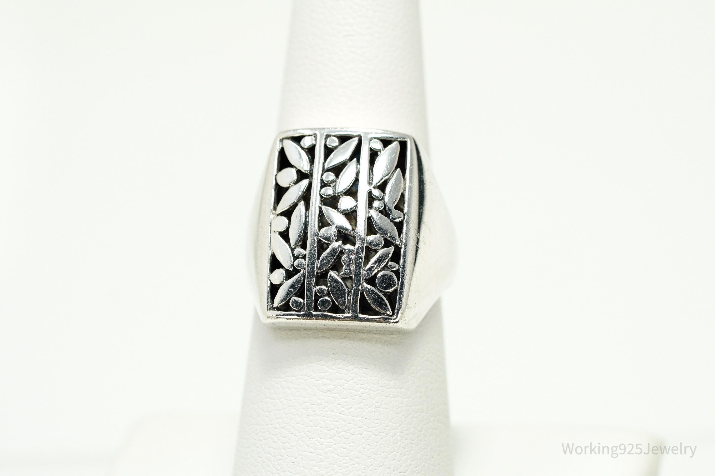 Vintage Designer SU Bamboo Floral Style Sterling Silver Ring - Size 6.75