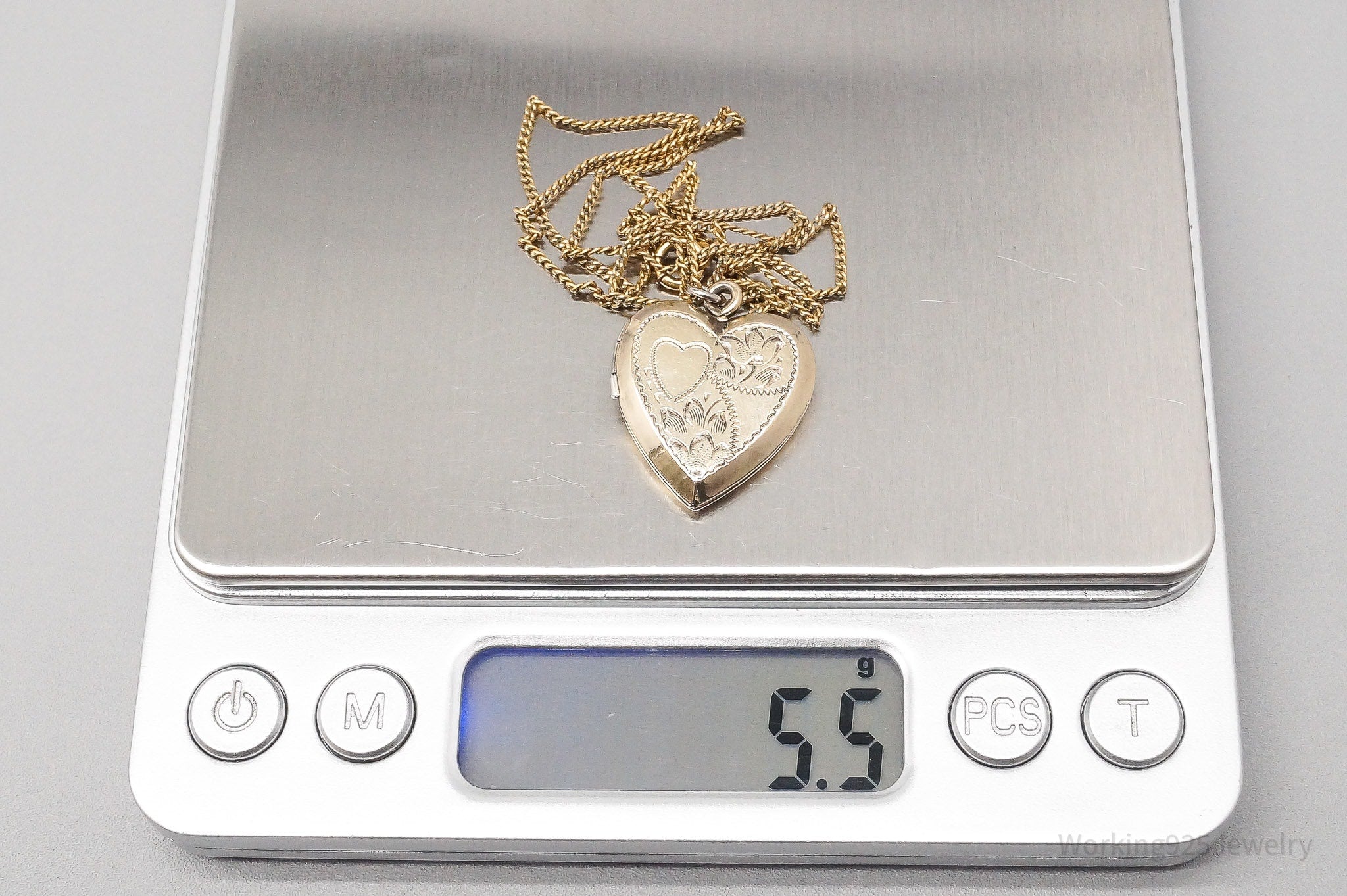 Antique S & C 12K Gold Filled Heart Locket Sterling Silver Necklace - 18"