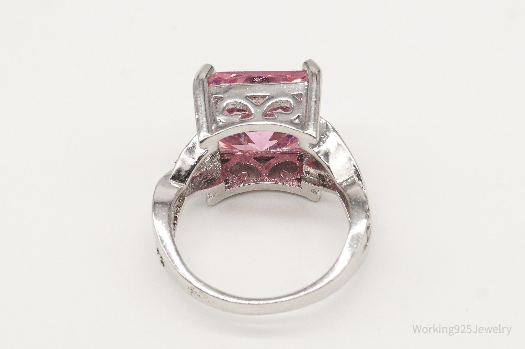 Vintage Pink & White Cubic Zirconia Sterling Silver Ring - Size 7