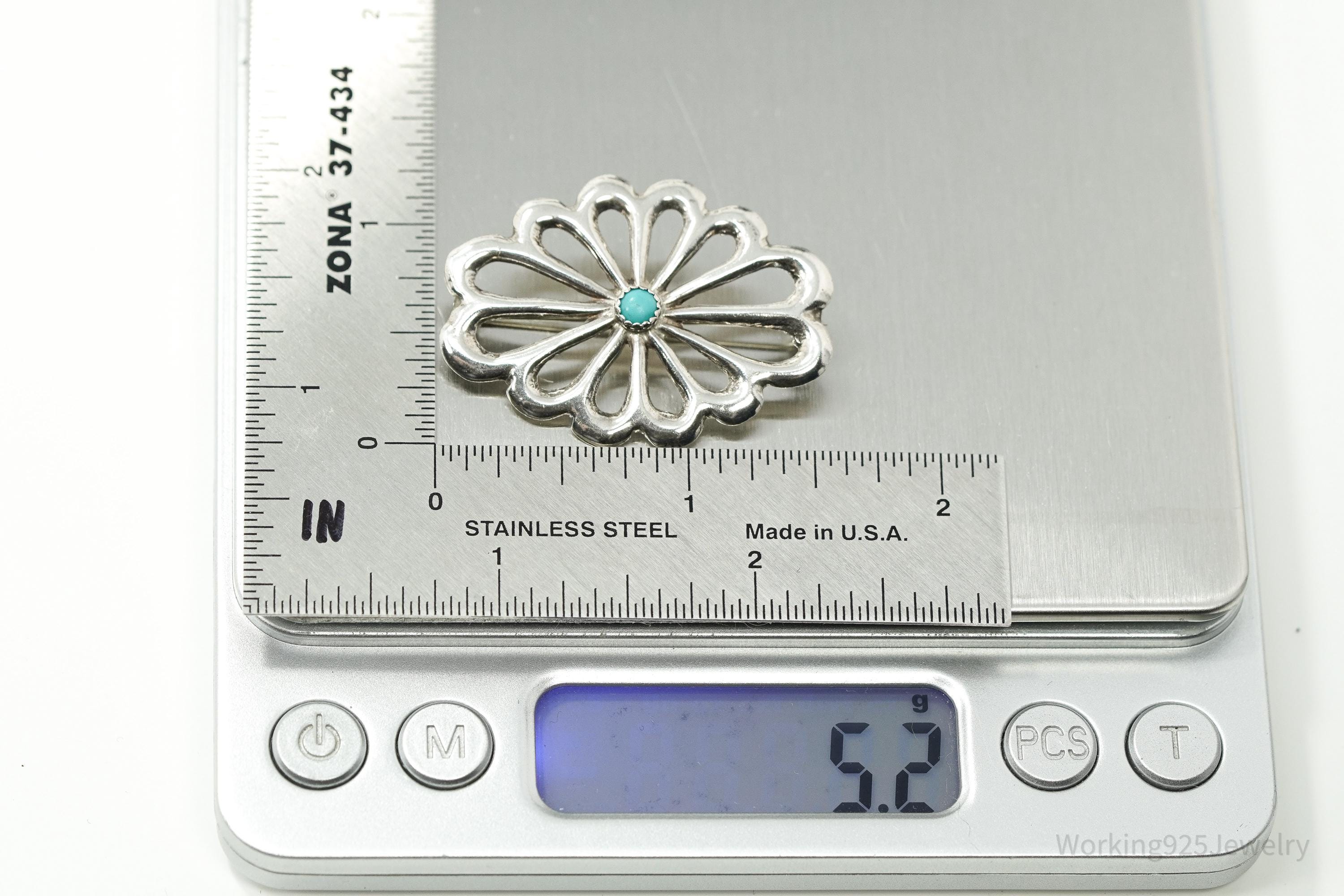 Vintage Native American Turquoise Silver Brooch Pin 1.5"