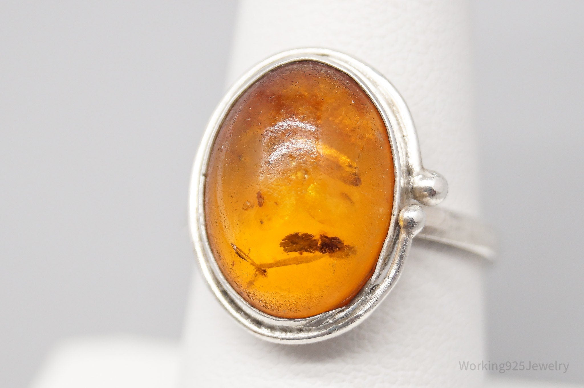 Vintage Amber Silver Ring - Size 7.5