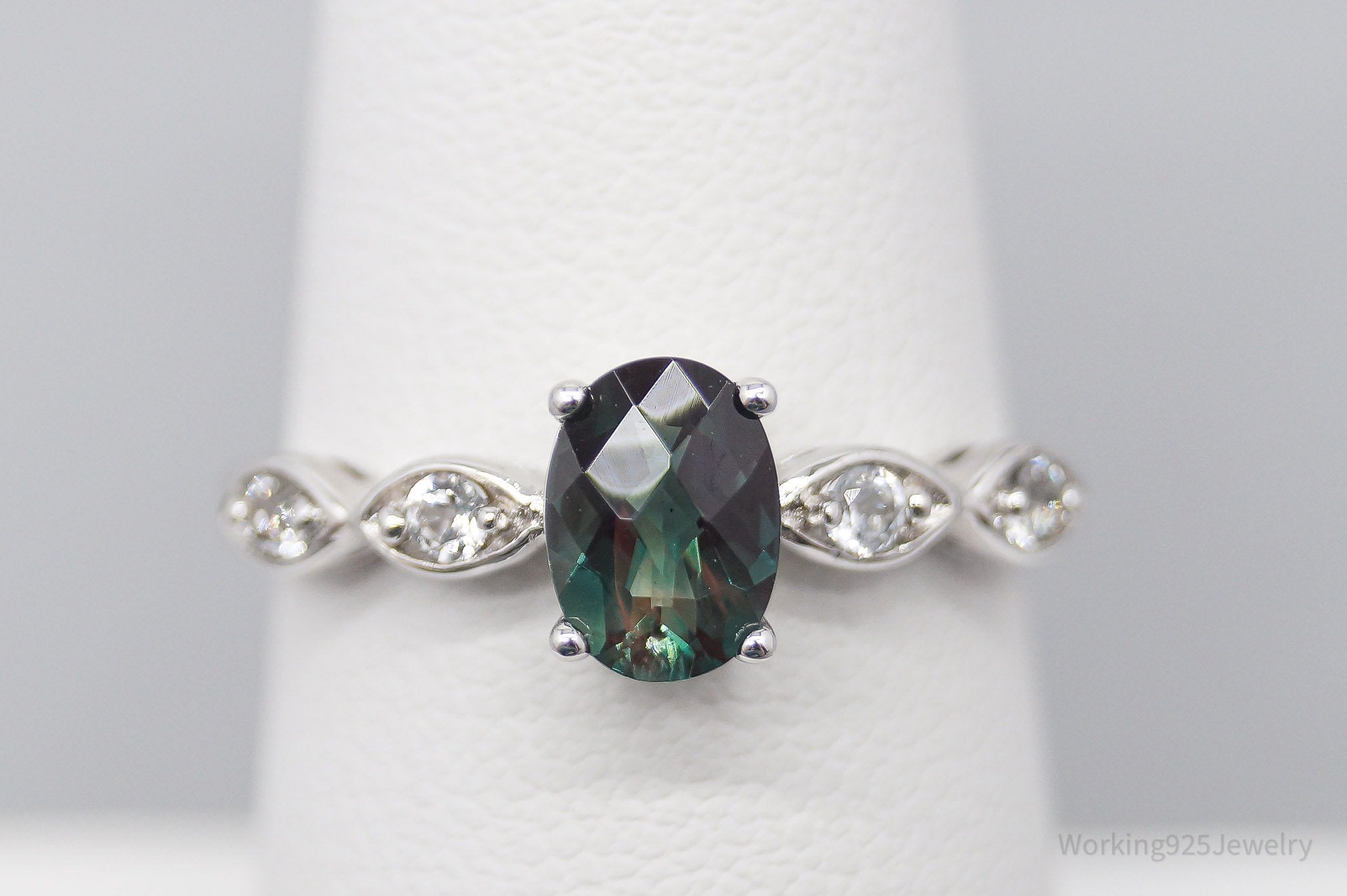 JTV TGGC Teal Stone & White Topaz Sterling Silver Ring - Size 7