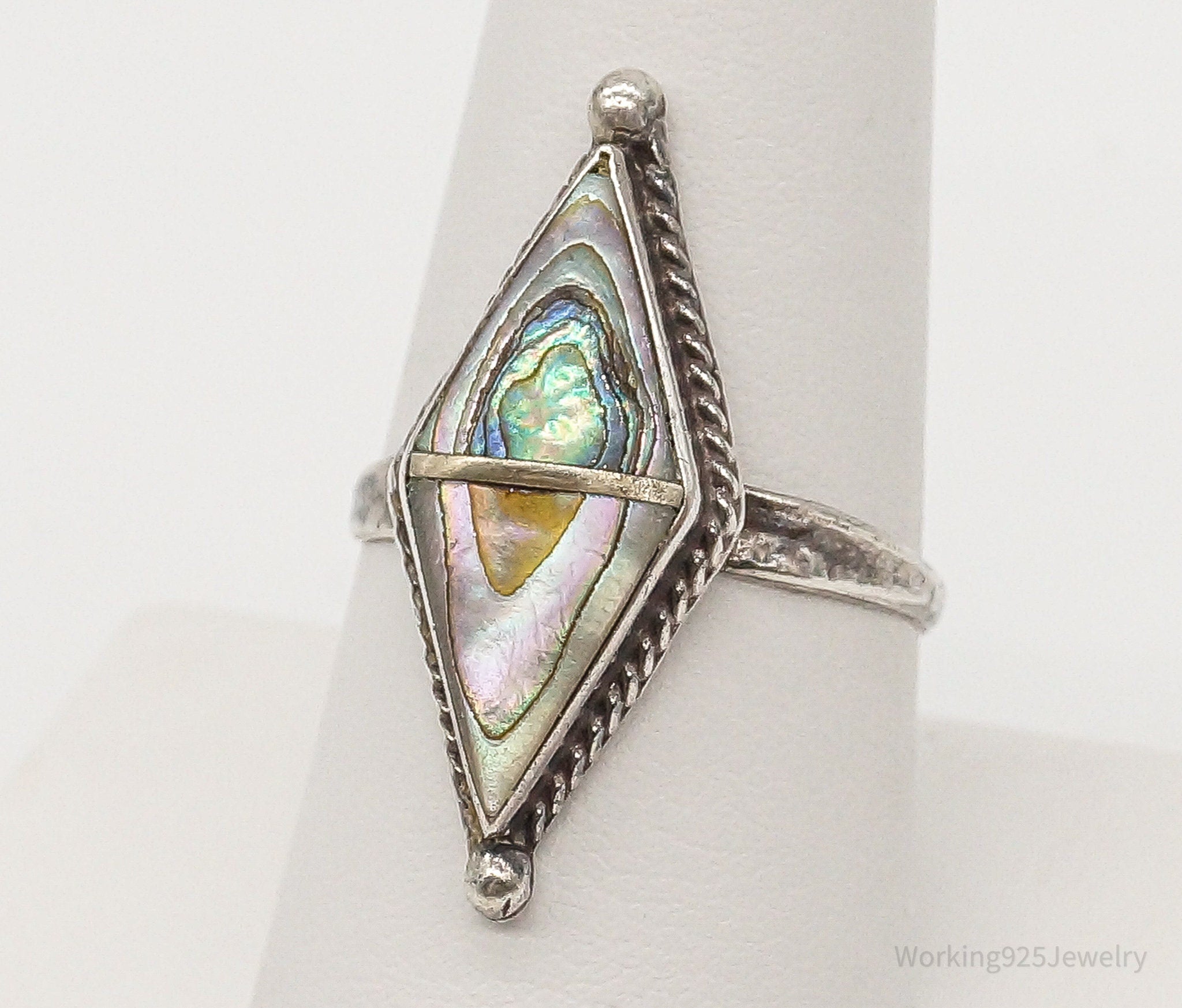 Vintage Mexico Paua Abalone Shell Sterling Silver Ring SZ 8.5