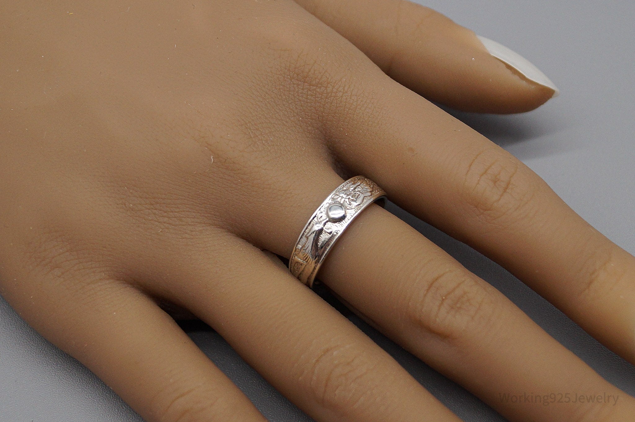 Vintage Dragon & Phoenix Sterling Silver Ring - Size 9 Adjustable