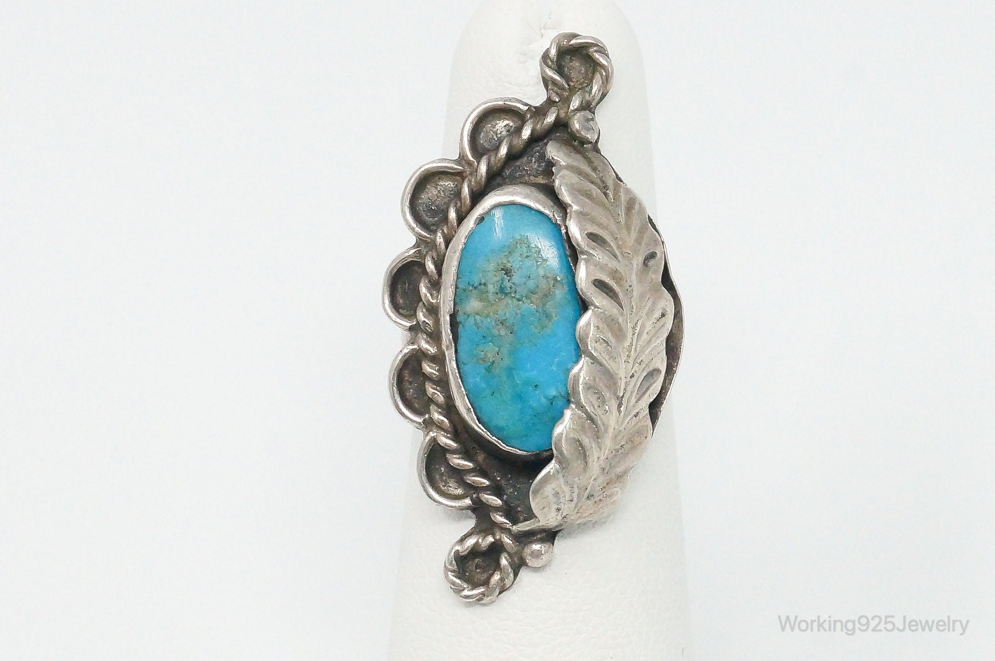 Vintage Native American Turquoise Unsigned Sterling Silver Ring - Size 4.75