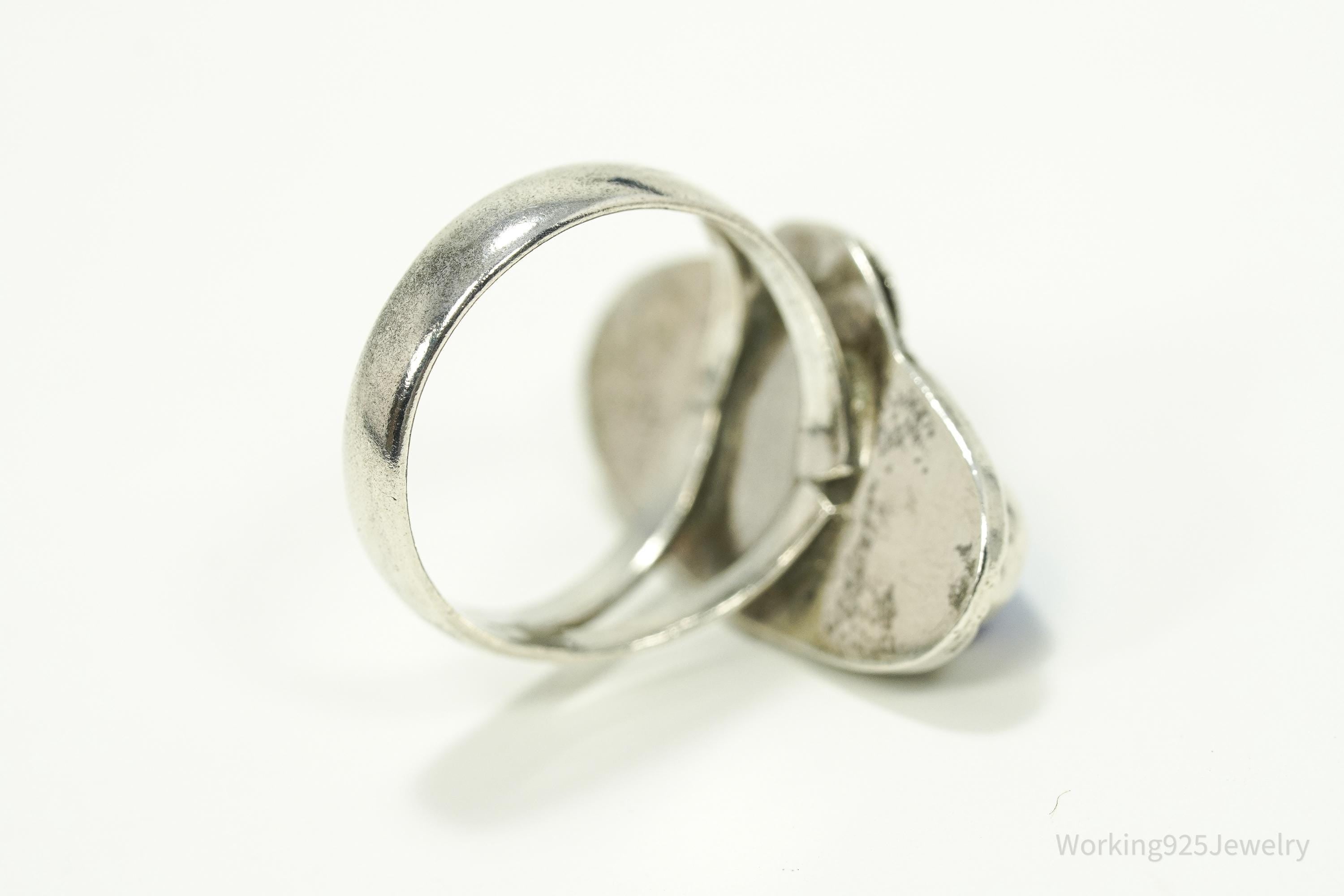 Vintage Mexico Blue Tigers Eye Sterling Silver Ring - Size 6.75