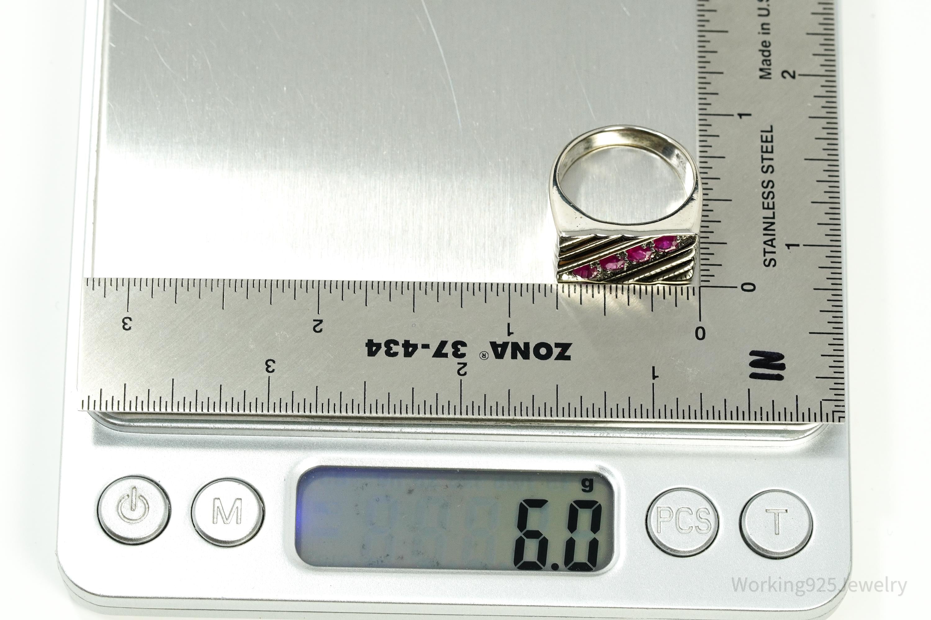 Vintage Ruby Sterling Silver Ring - Size 7.25