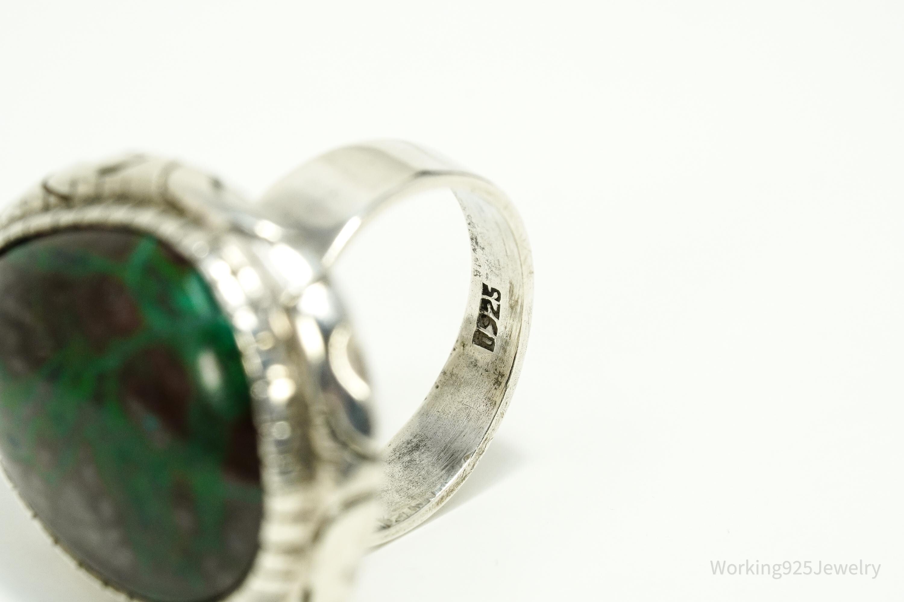 Vintage Large Jasper Sterling Silver Ring - Size 6.5