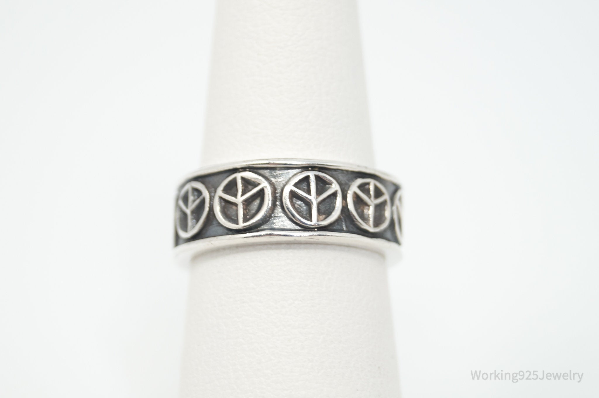 Vintage Mexico Peace Sign Sterling Silver Band Ring - Size 5.5