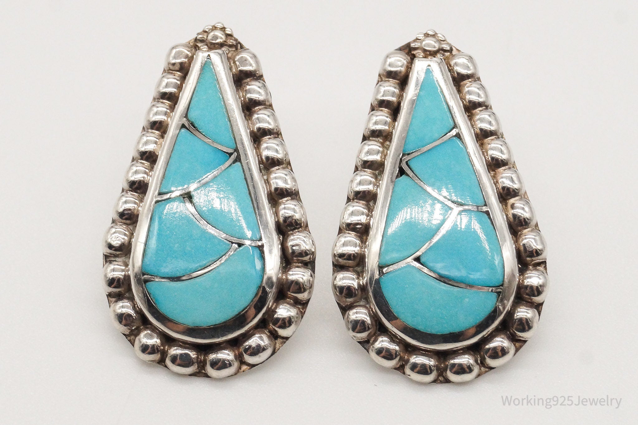 Vintage Native American Zuni Turquoise Silver Earrings