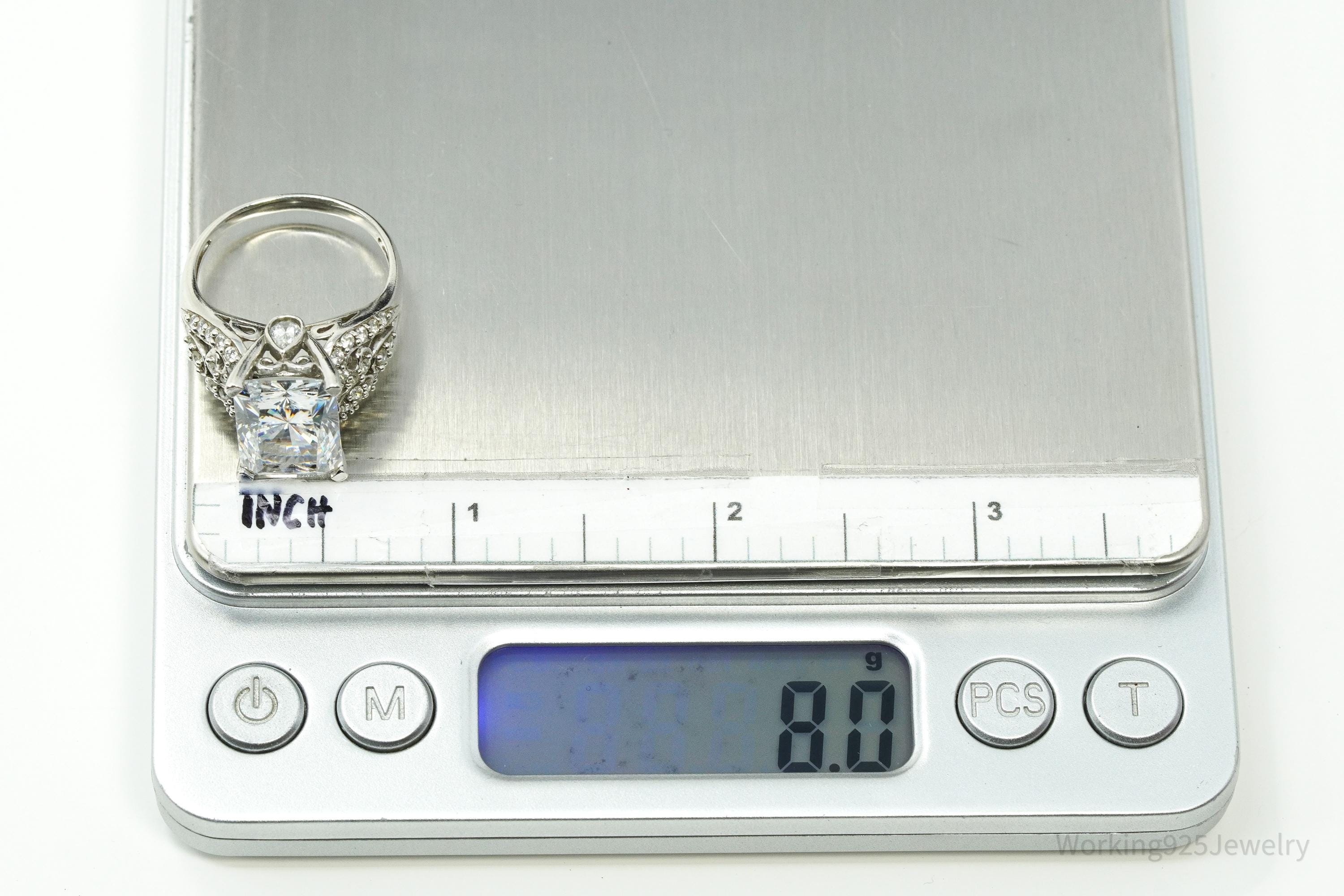 Vintage MEDA Large Cubic Zirconia Sterling Silver Ring Size 9