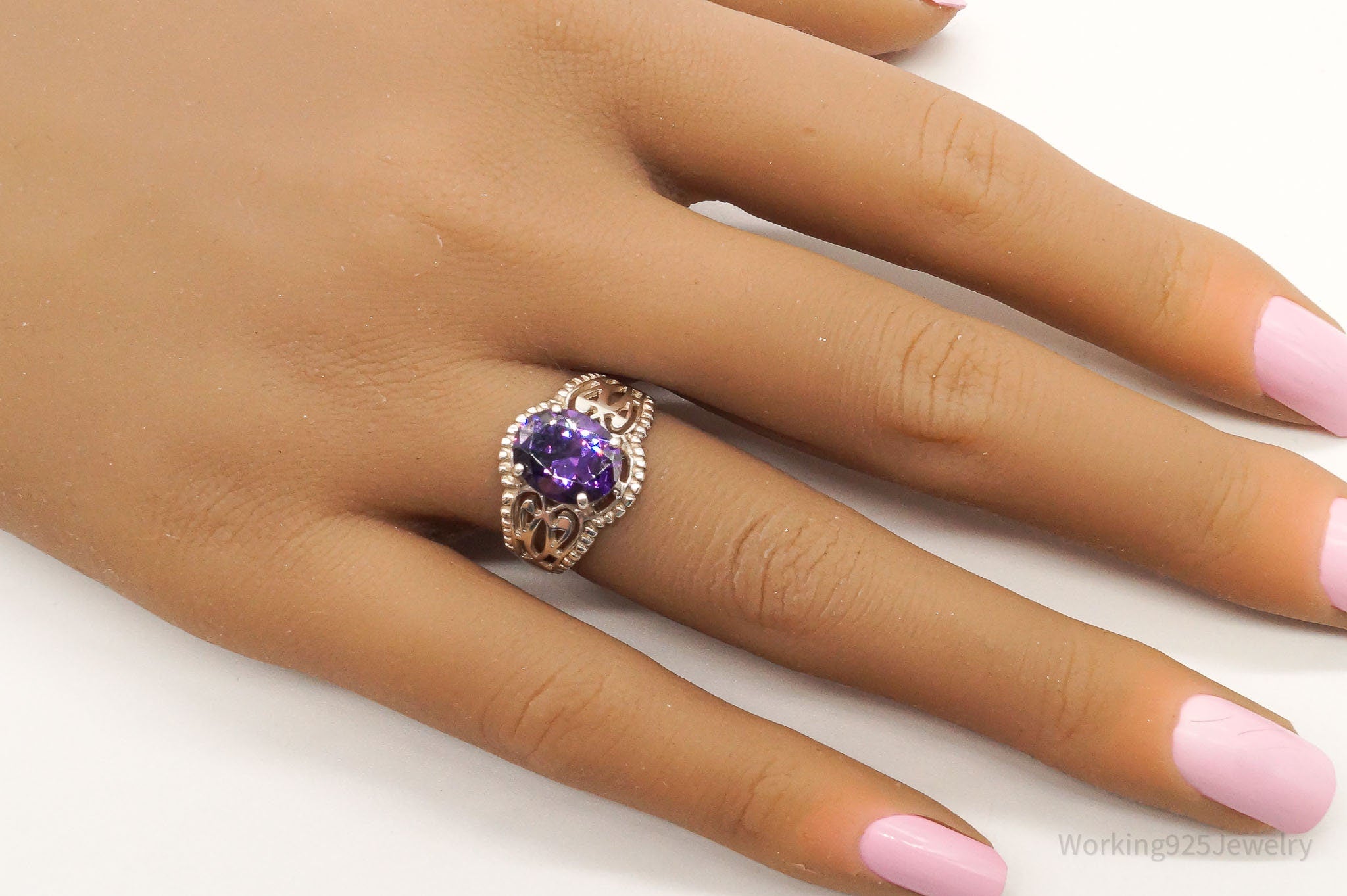 Vintage Purple Cubic Zirconia Sterling Silver Ring - Size 7.25