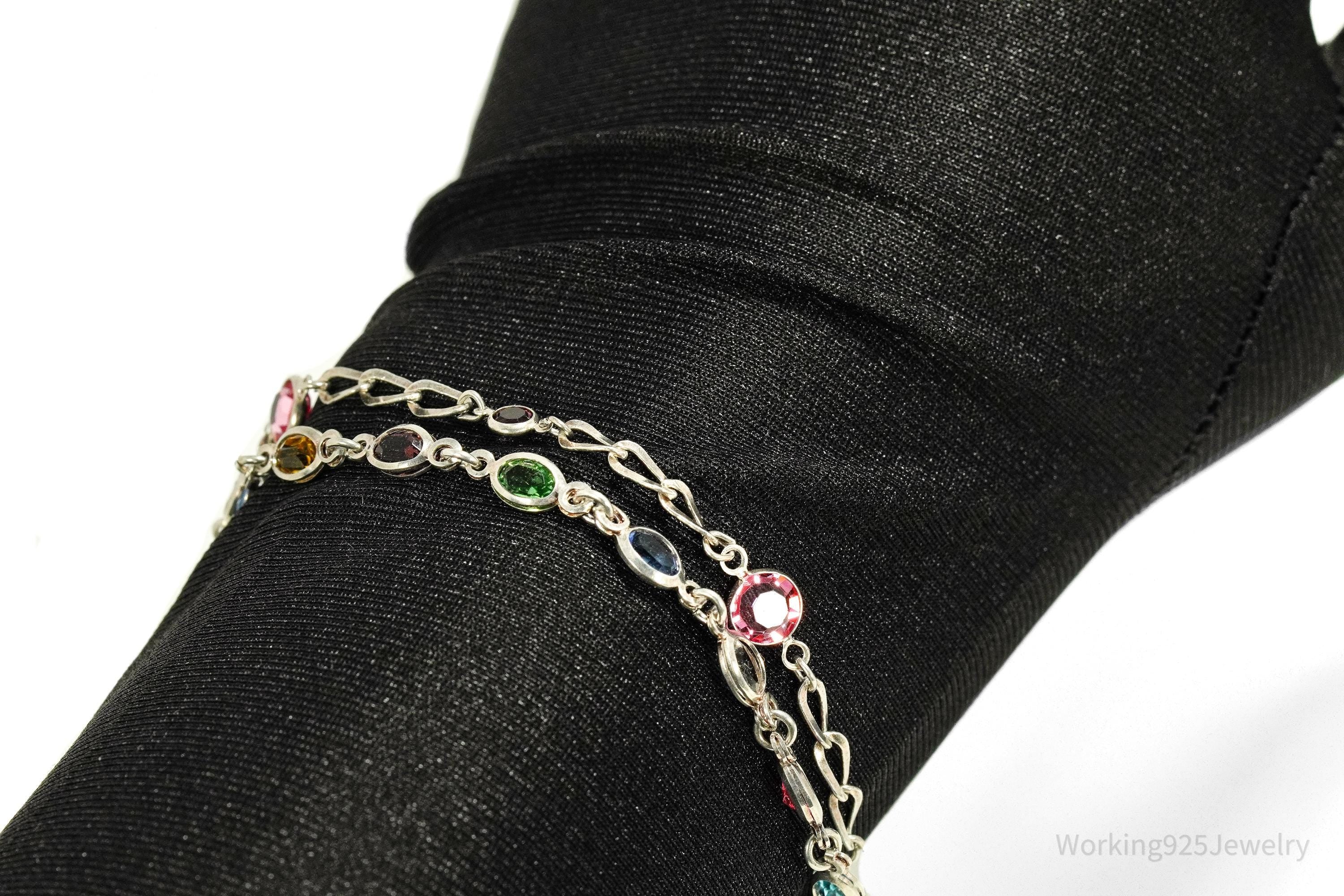 Vintage Avon Rainbow Crystal Sterling Silver Bracelet - 7.5"