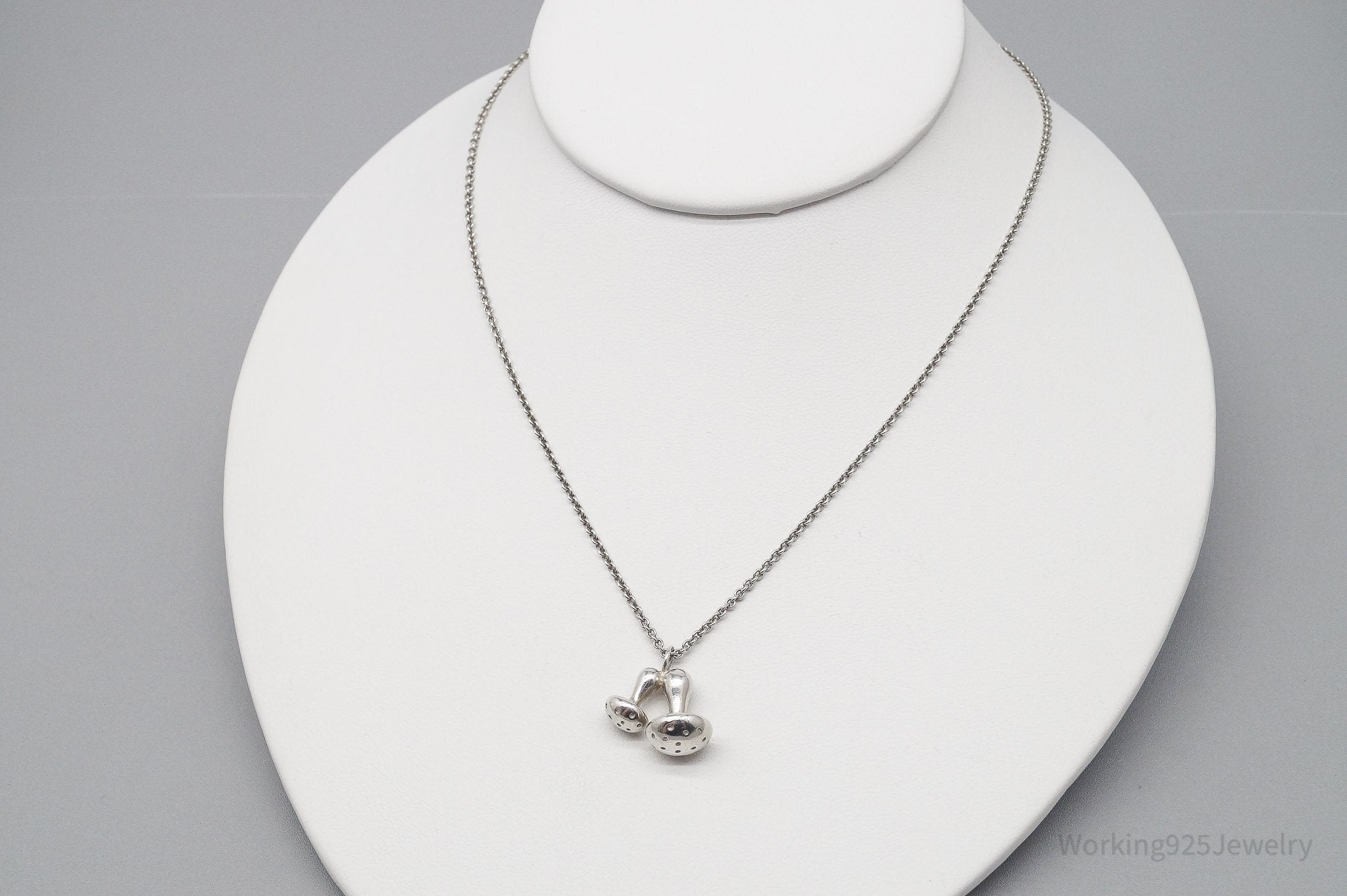 Vintage Mushrooms Sterling Silver Necklace 19"