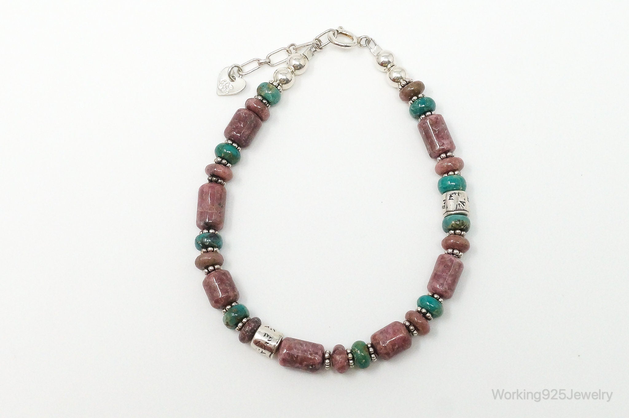 Vintage Southwestern Style Rhodochrosite Turquoise Sterling Silver Bracelet