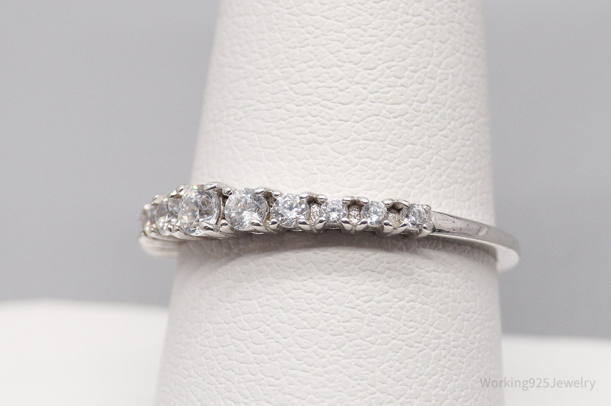 Vintage London Made Cubic Zirconia Sterling Silver Ring - Size 8.75