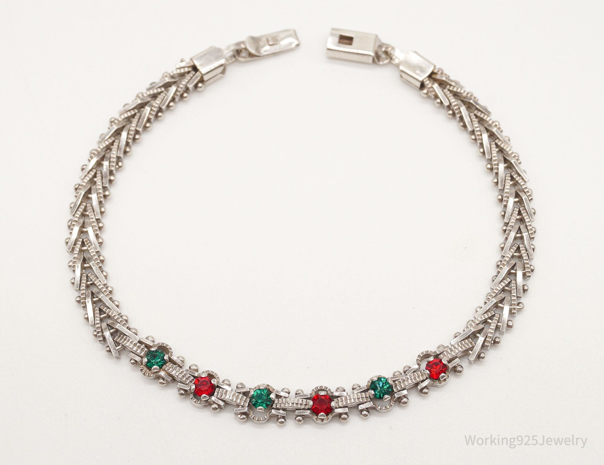 Vintage Mexico Rhinestone Sterling Silver Bracelet