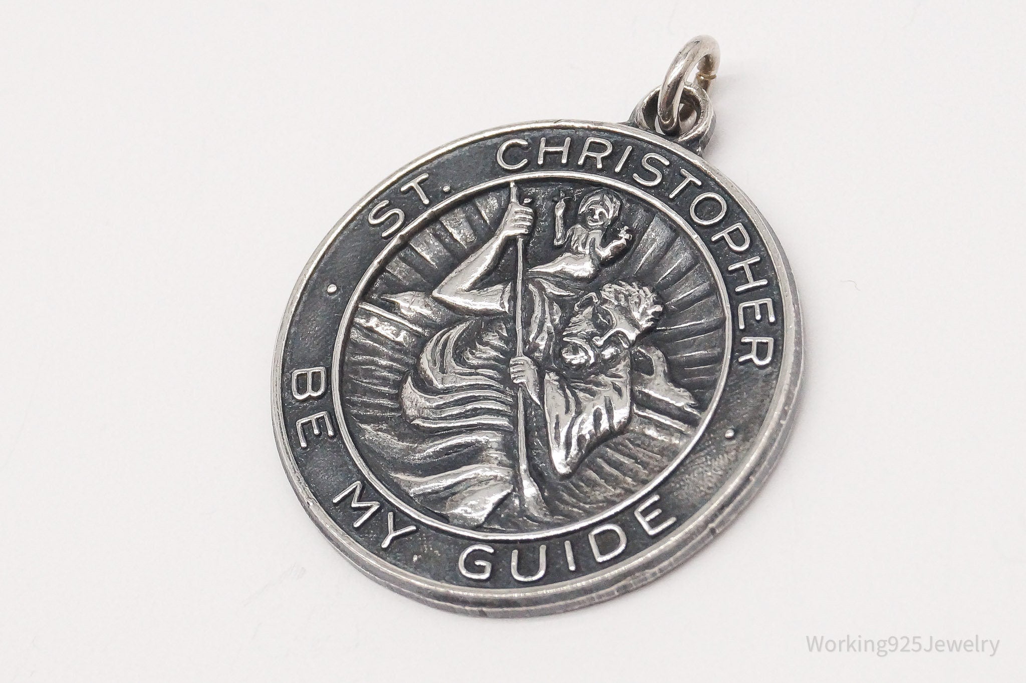 Antique Large "Saint Christopher Be My Guide" Sterling Silver Pendant