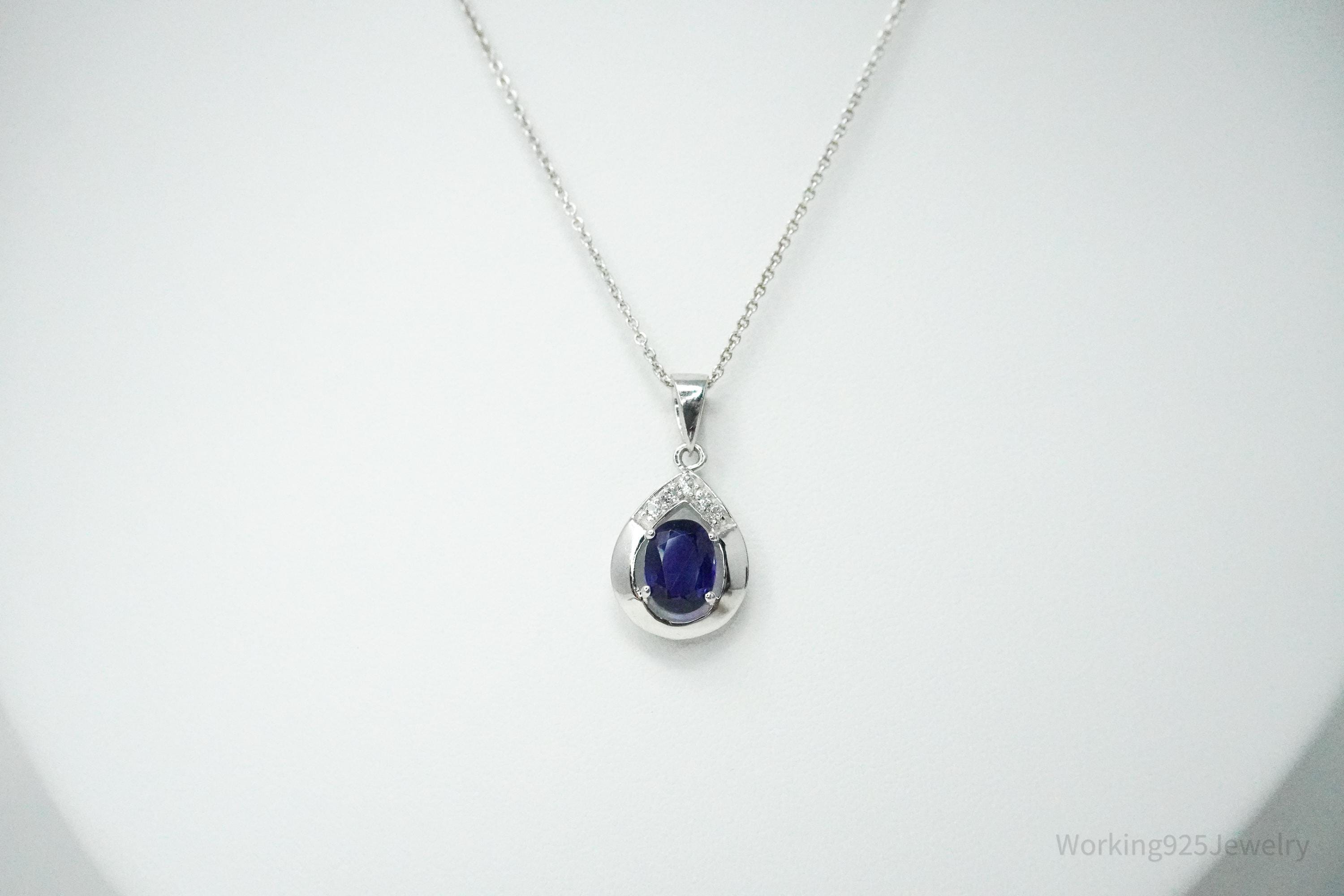 JTV's TGGC Created Sapphire & White Topaz Sterling Silver Necklace 17"