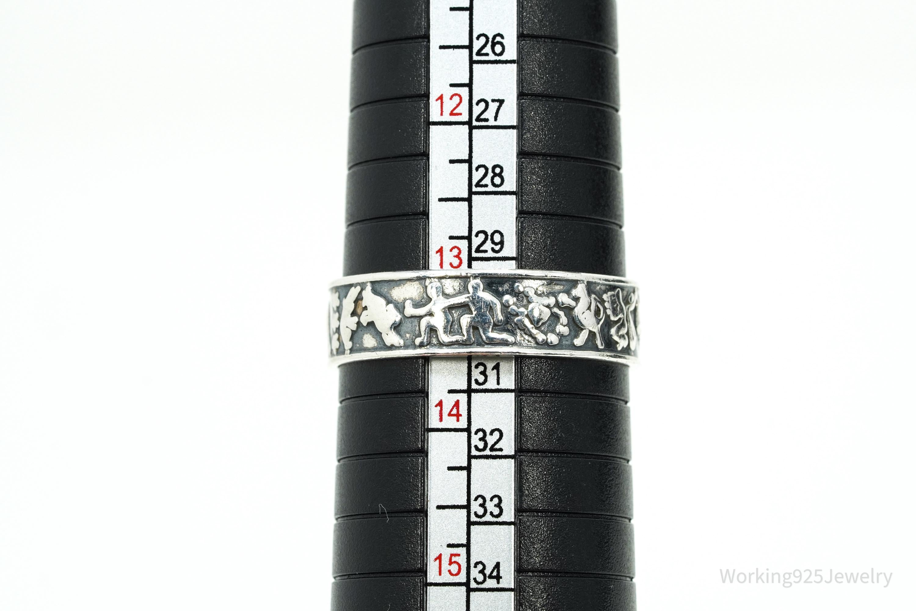 Vintage Astrology Signs Sterling Silver Band Ring - Size 13.5