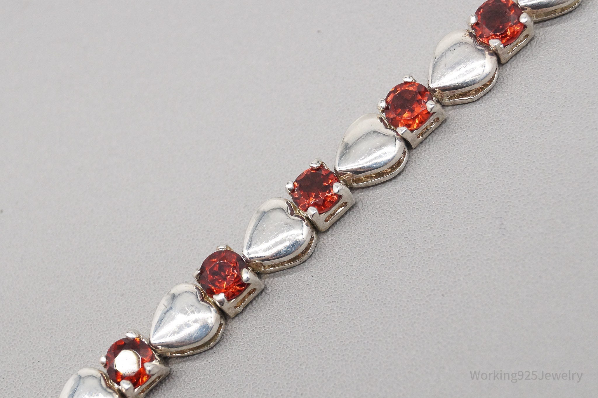 Vintage DBJ Red Garnet Sterling Silver Hearts Bracelet