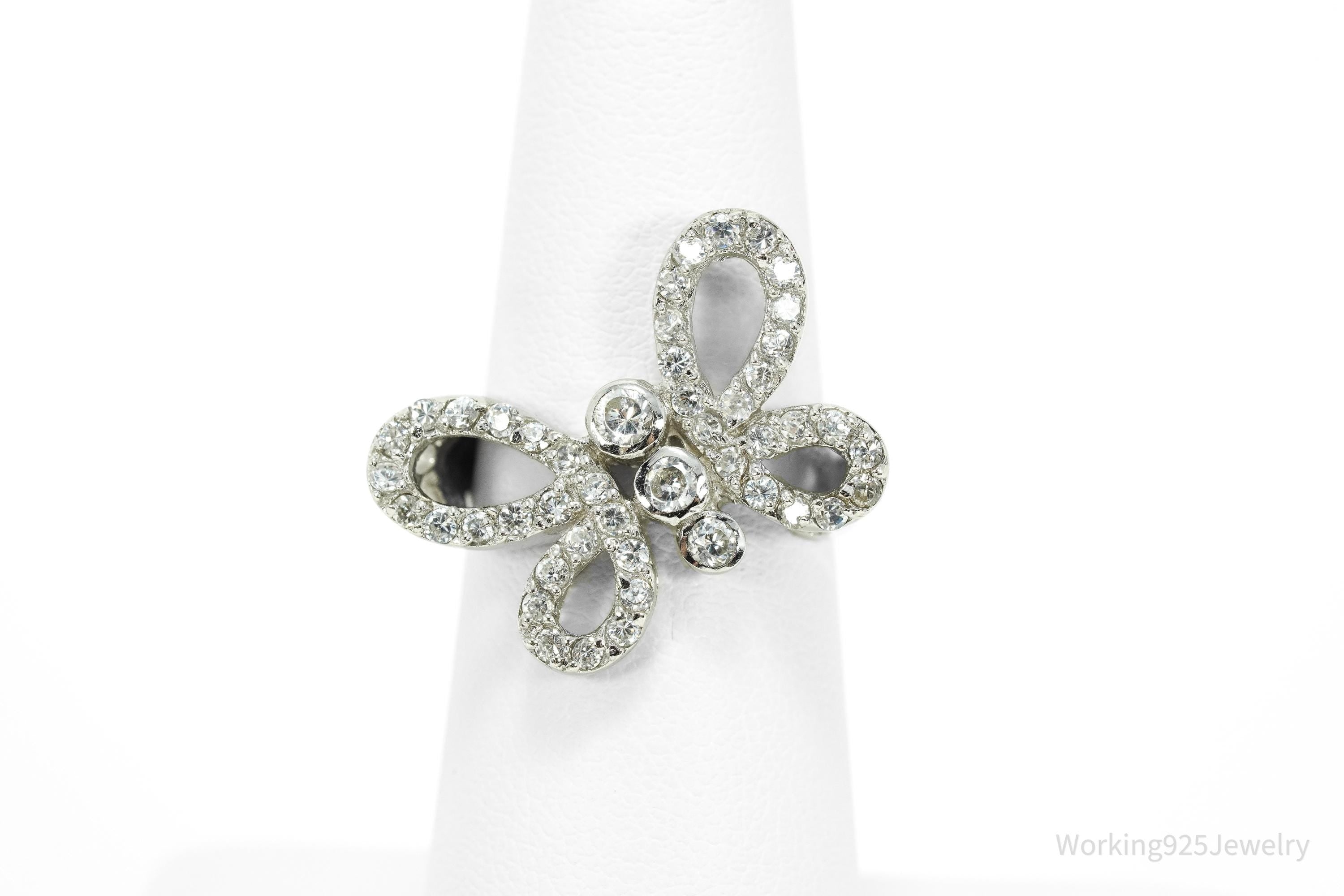 Vintage Cubic Zirconia Butterfly Sterling Silver Ring - Size 6.25