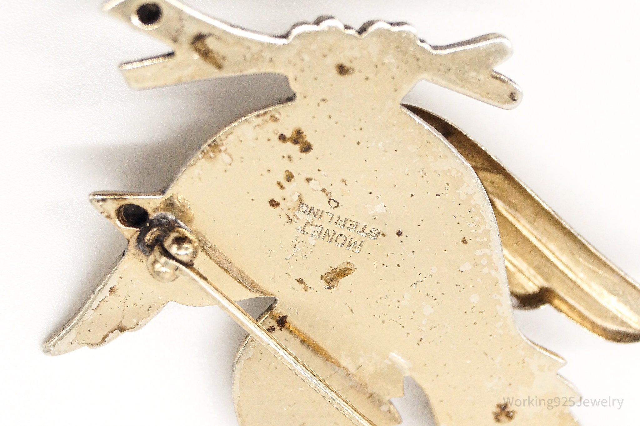 Rare Large Vintage Designer Monet Bird Gold Wash Sterling Silver Brooch Pin