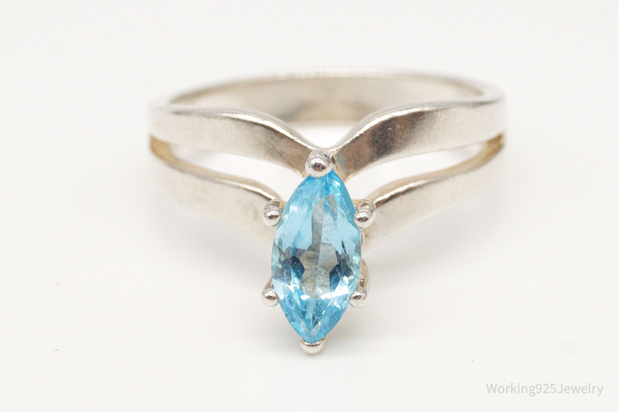 Vintage Blue Topaz Sterling Silver Ring - Size 8.75
