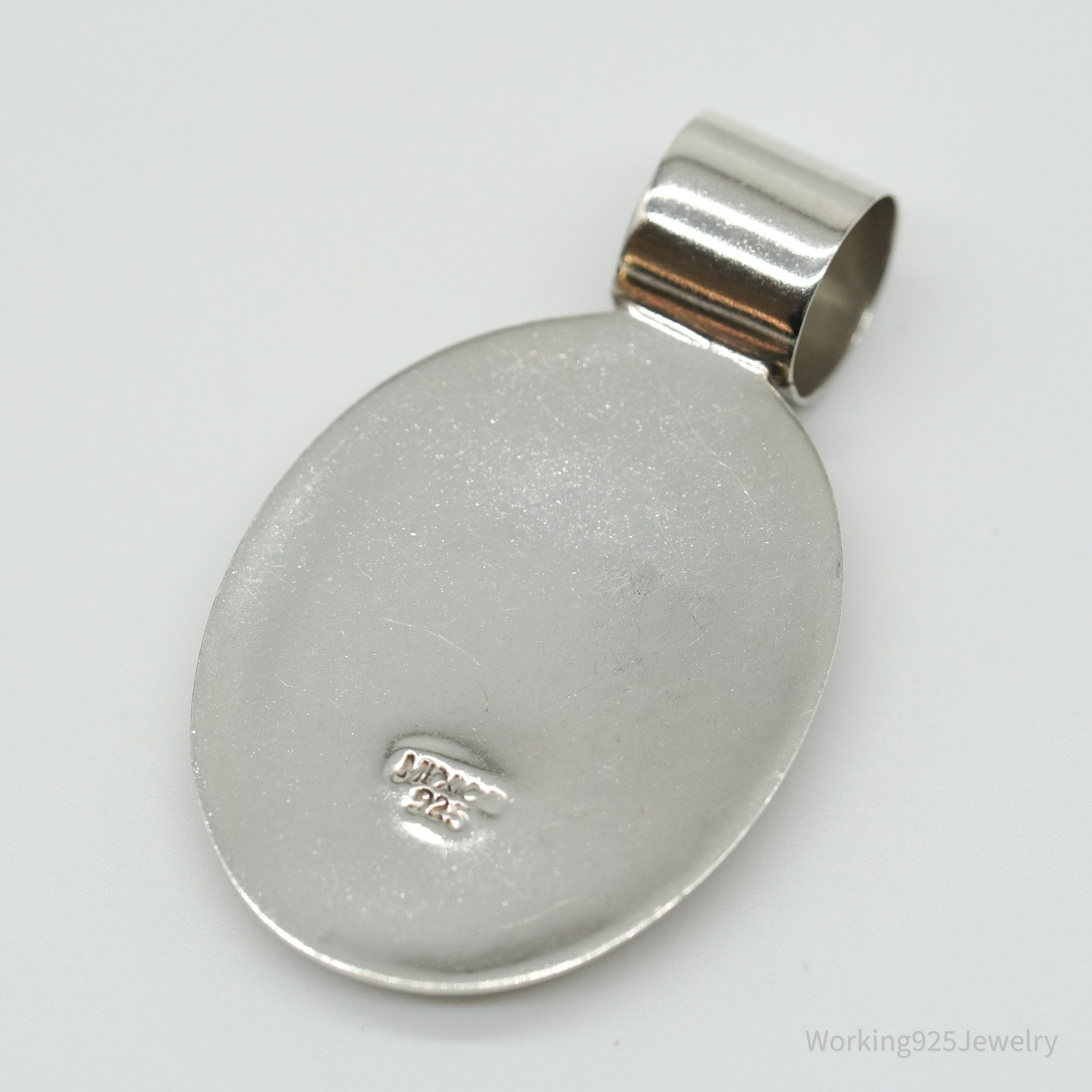 Vintage Large Mexico Modernist Blue Onyx Sterling Silver Pendant