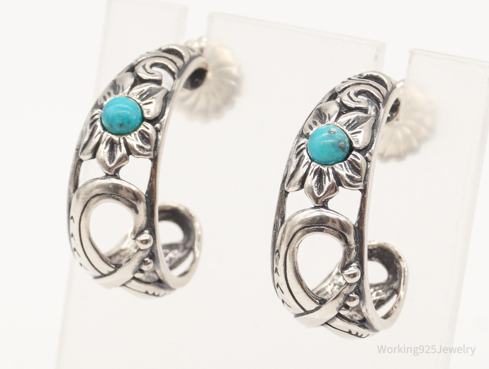 Western Designer Carolyn Pollack Turquoise Sterling Silver Hoop Earrings