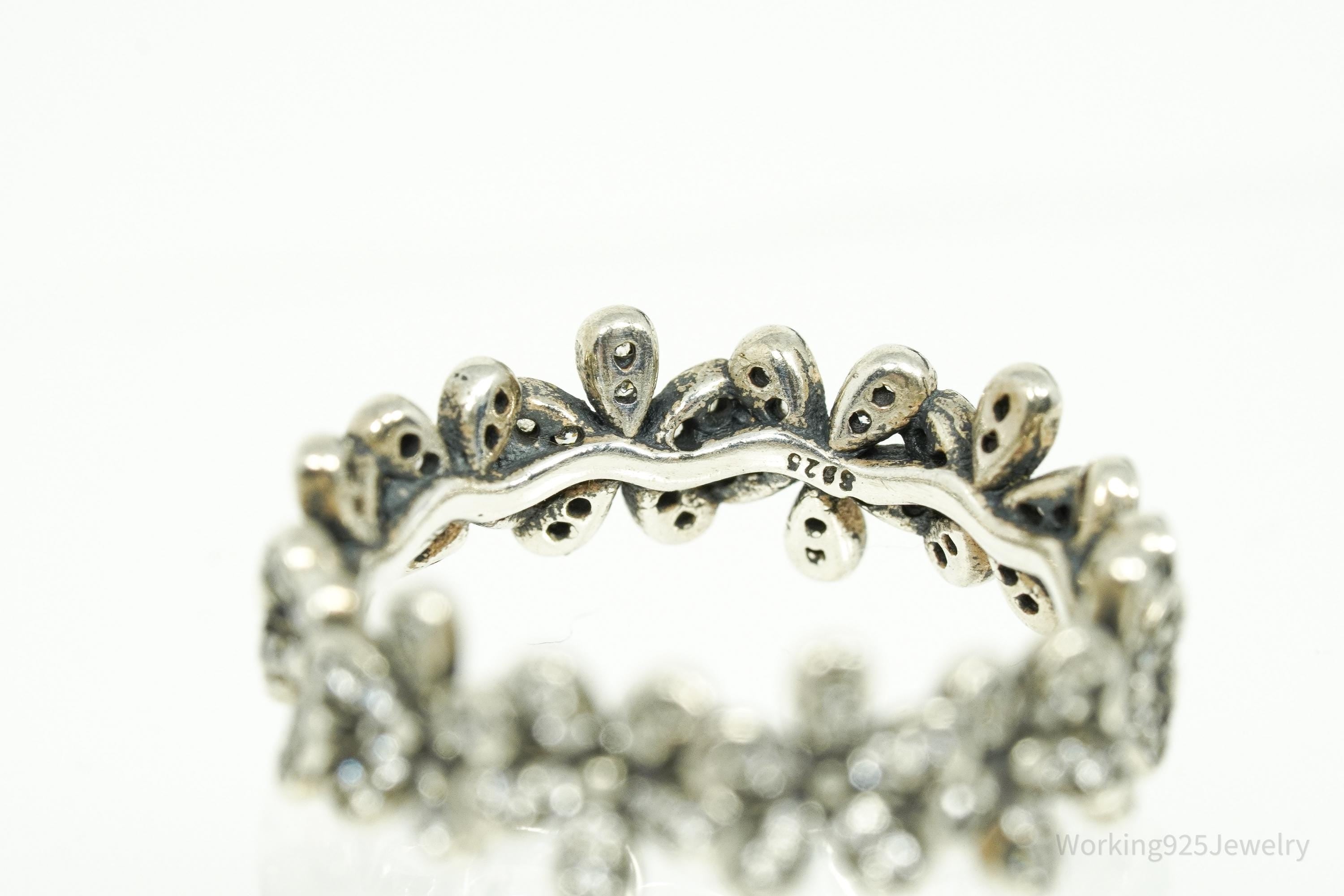 Cubic Zirconia Daisies Sterling Silver Ring - Size 6.25