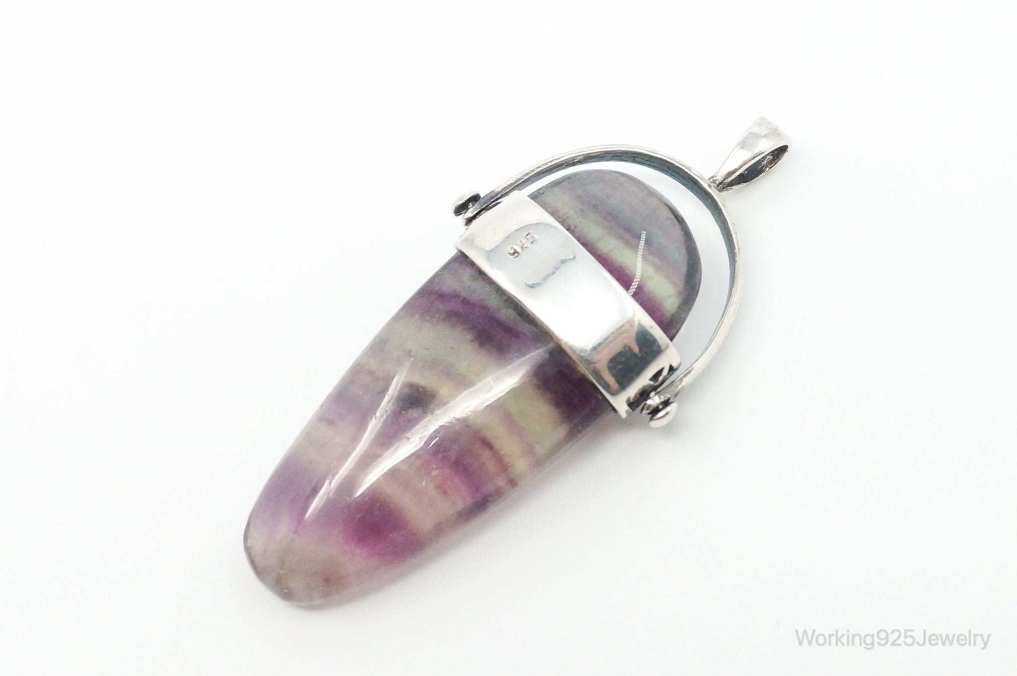 Vintage Purple & Green Fluorite Blue Opal Sterling Silver Pendant