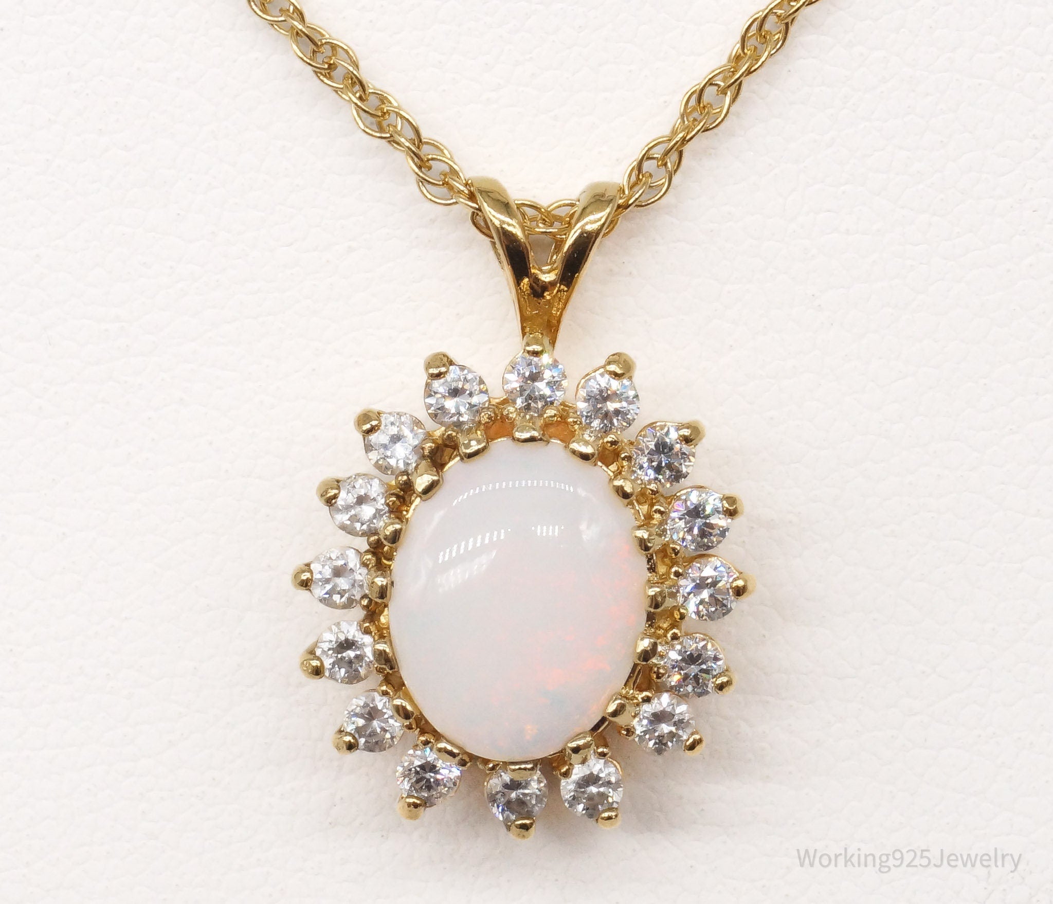 Vintage Opal Cubic Zirconia 14K Yellow Gold Filled Necklace