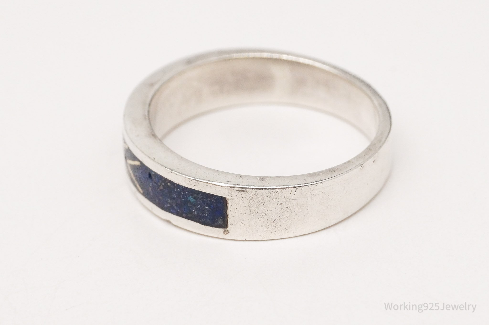 Vintage Native American Lapis Lazuli Inlay Gold Silver Ring Size 6.75