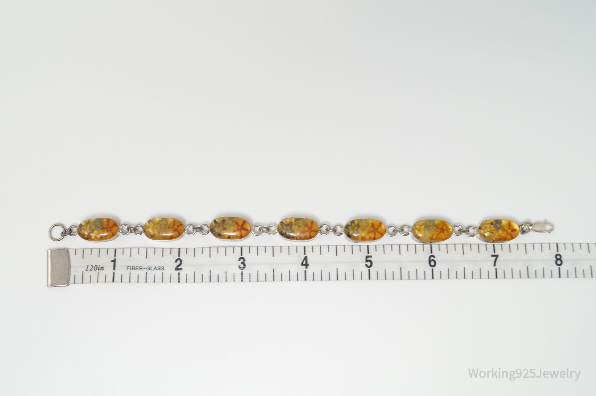 Vintage Pressed Flowers Resin Sterling Silver Bracelet